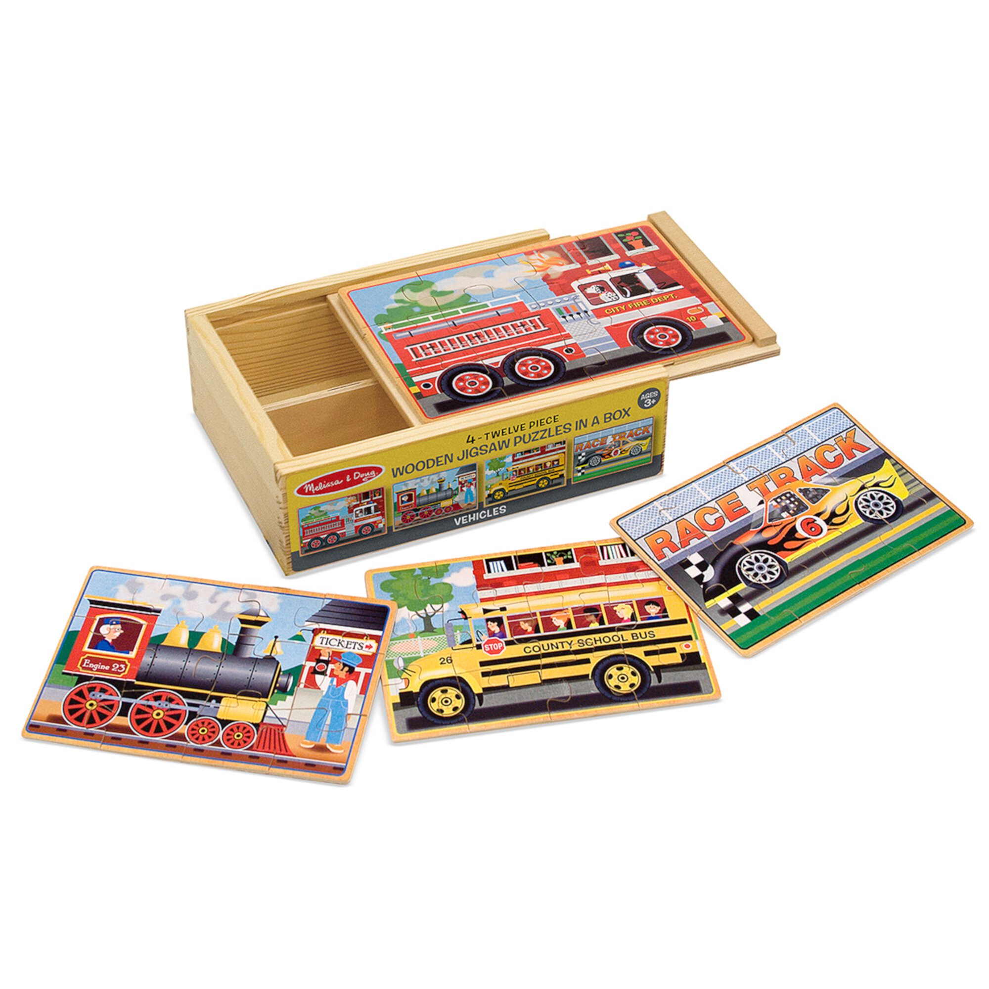 Melissa & Doug Vehicles 4-in-1 Wooden Jigsaw Puzzles in a Storage Box (48 pcs) - FSC Certified Melissa & Doug