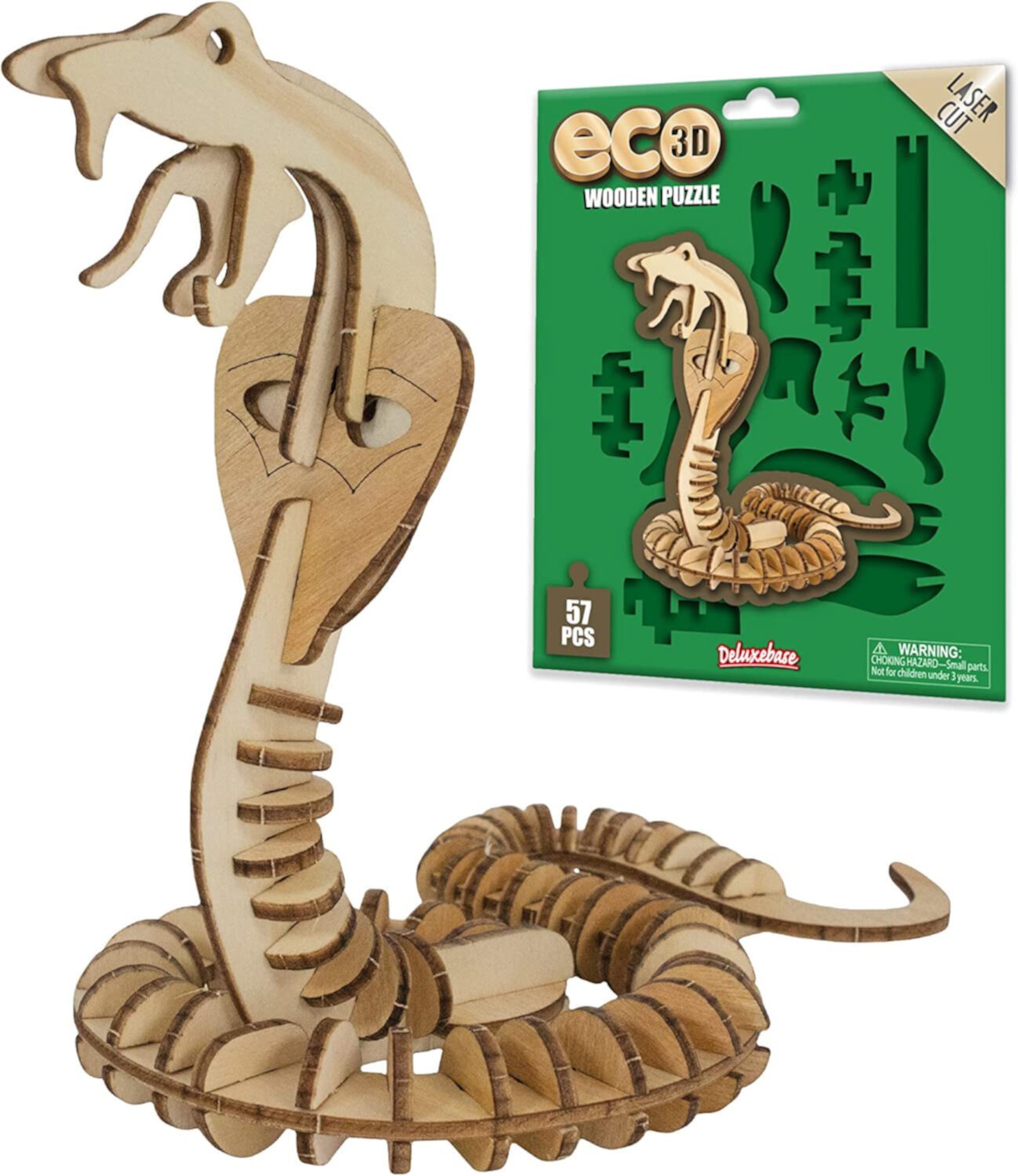 Eco 3D Wooden Puzzle Snake from Deluxebase. Animal Themed DIY 3D Puzzle Craft Kit.  Sustainable Wood Desert Animal Toys. Perfect Model Building Kits for Educational Toys and Kids Party Favors Deluxebase