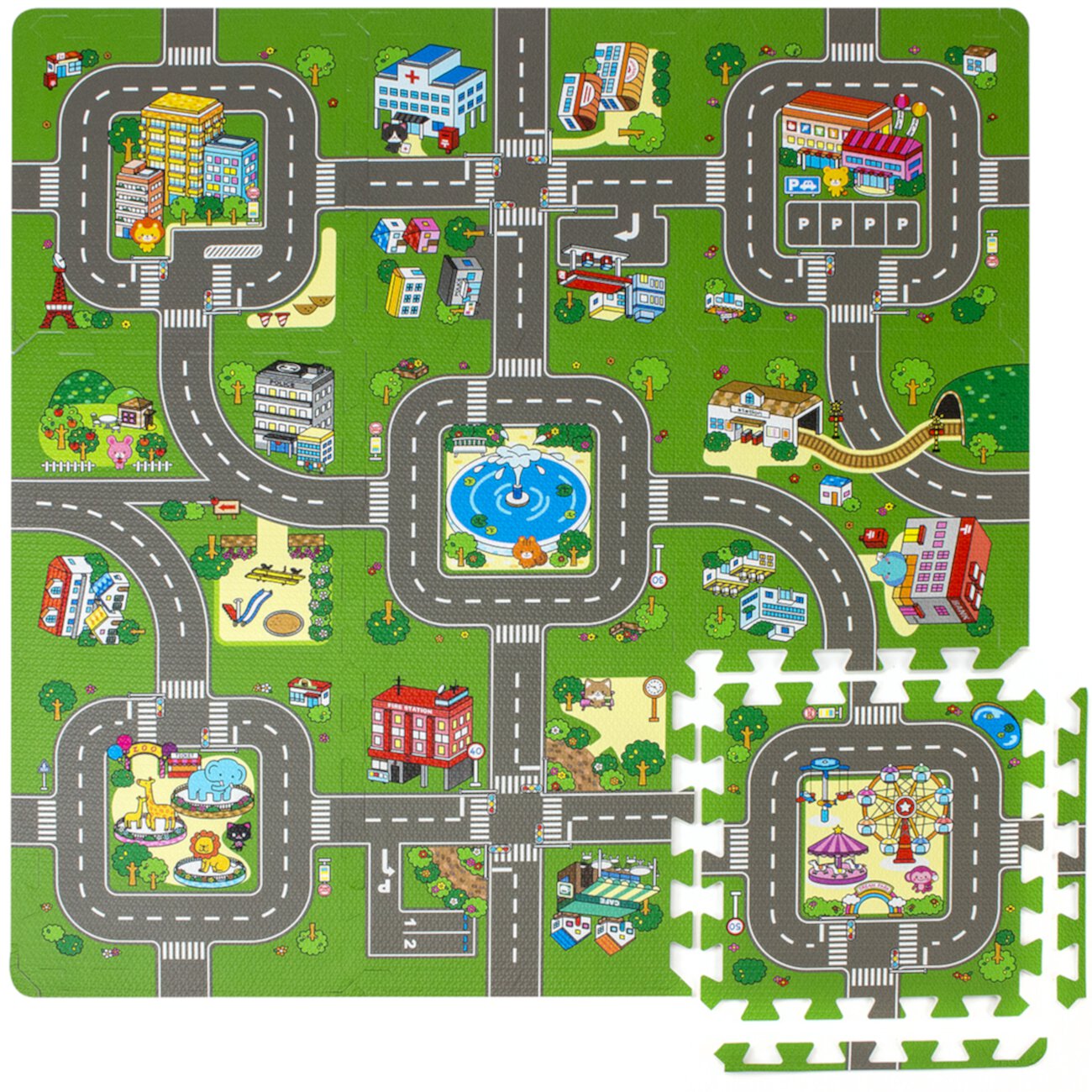 Sorbus Traffic Interlocking Foam Puzzle Play Mats, 9 Tiles, 3/8" Thick Sorbus