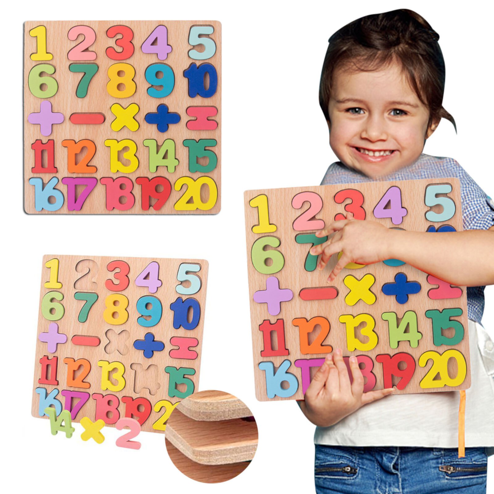 Sehao Wooden Number Puzzle 123 Number Puzzles for Toddlers 2 3 4 5 Years Old Educational Learning Toys for Toddlers Number Toys with Puzzle Board Number Sehao