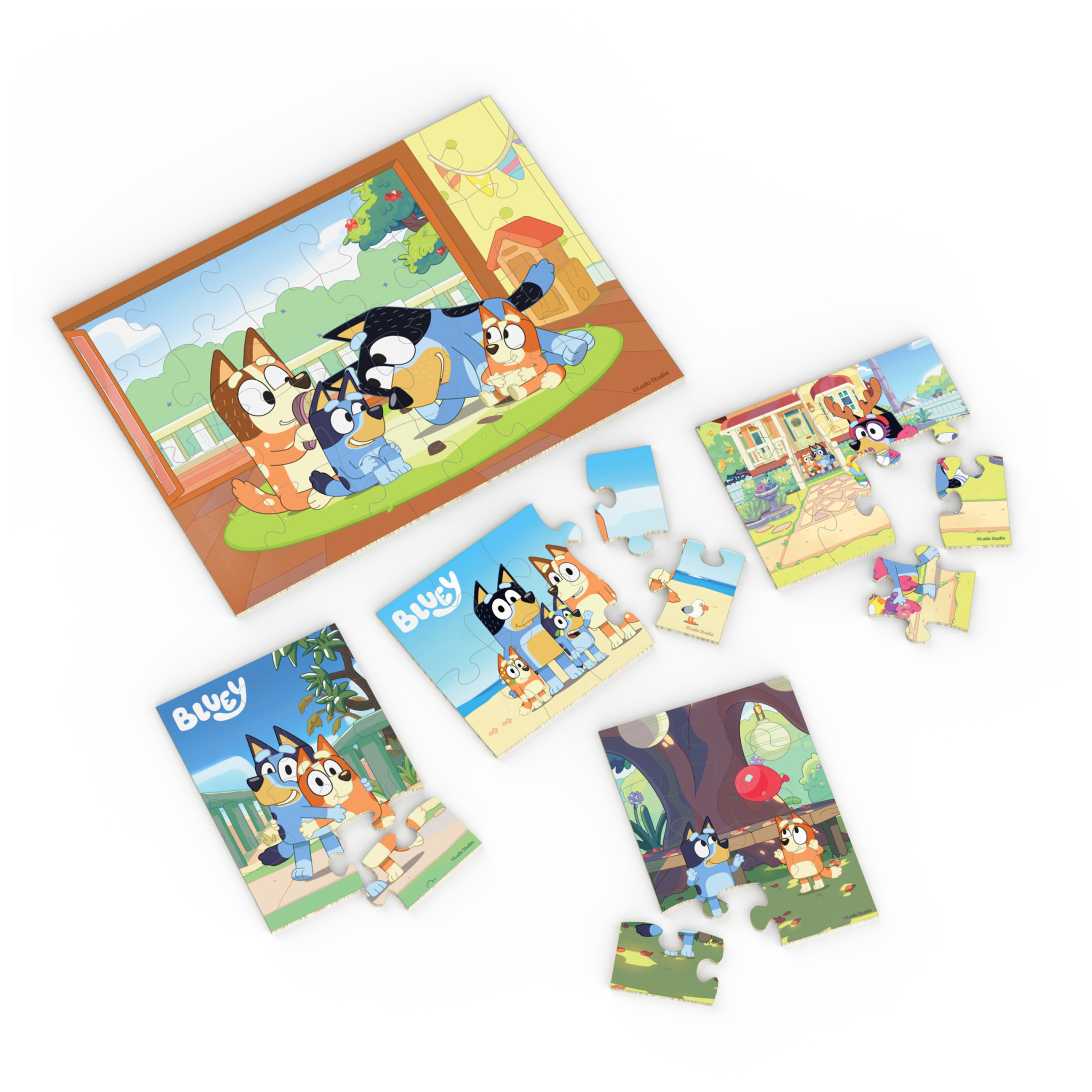 Bluey, 5 Wood Puzzles Jigsaw Bundle with Tray, for Kids Ages 3 and up Spin Master Games