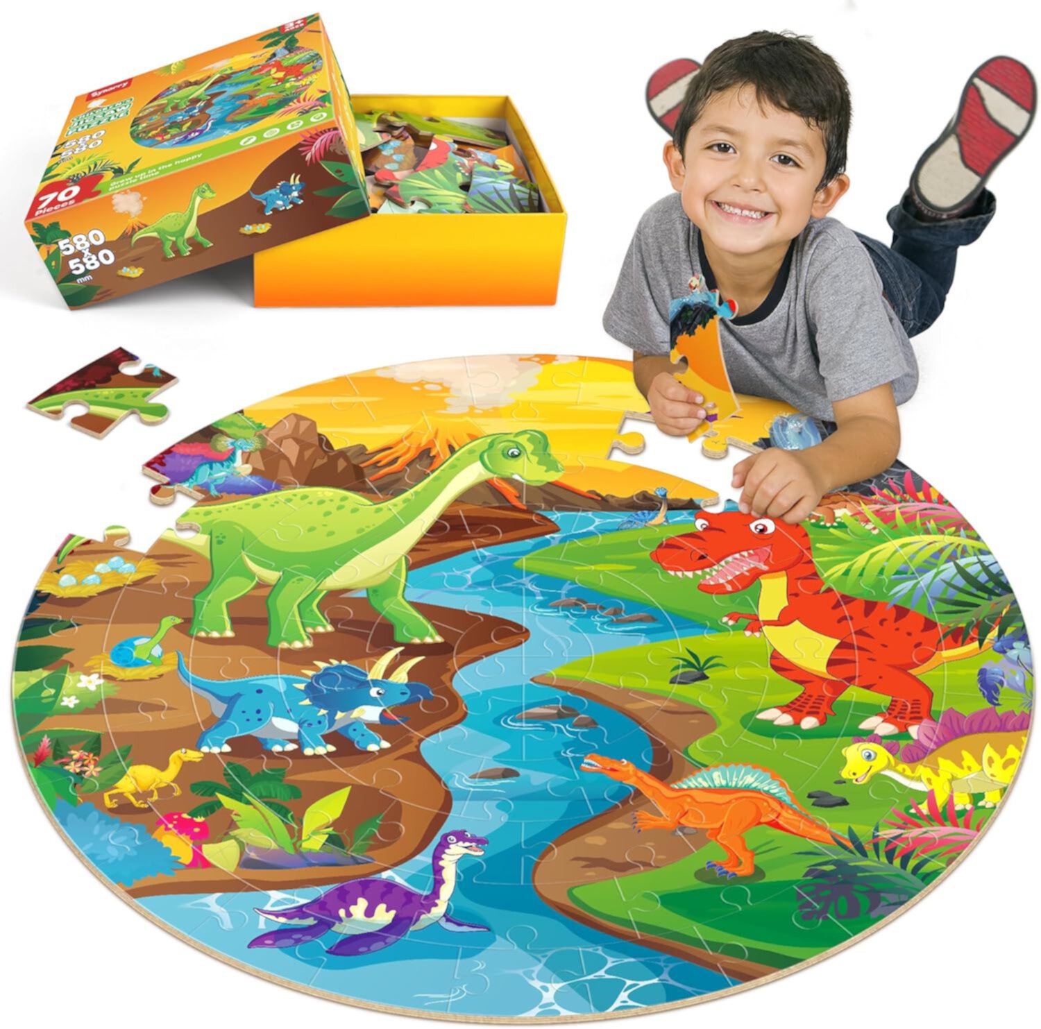 SYNARRY Dinosaur Floor Puzzles for Kids Ages 3-8, Large 70-Piece Dinosaur Jigsaw Puzzle Set, Educational Preschool Toys and Gifts Puzzles for Children Aged 3 4 5 6 7 8 Years Old SYNARRY