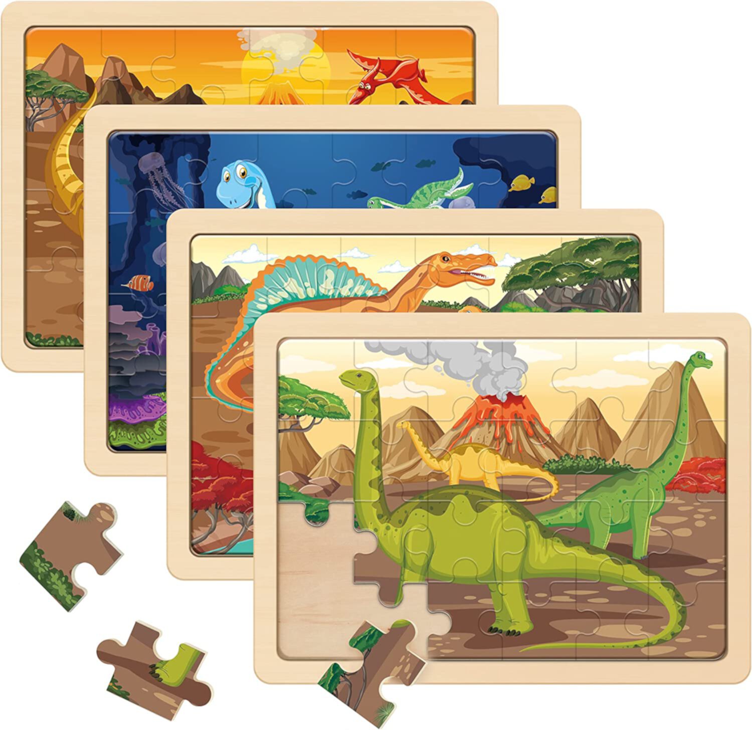 SYNARRY Wooden Dinosaur Puzzles for Kids Ages 3-8, 4 Packs 24 PCs Jigsaw Puzzles Preschool Educational Brain Teaser Boards Toys Gifts Toddlers Children, Wood Puzzles for  3 4 5 6 Year Old Boys Girls SYNARRY