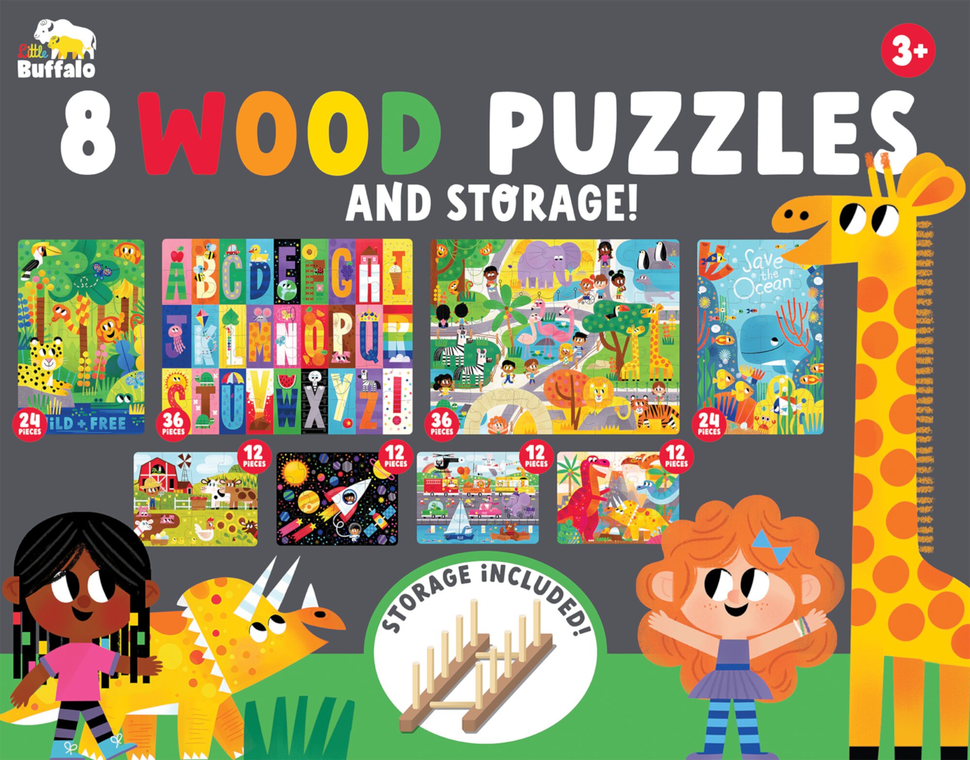 Little Buffalo 8pk Wood Kids Jigsaw Puzzles Plus Storage by Buffalo Games Buffalo Games