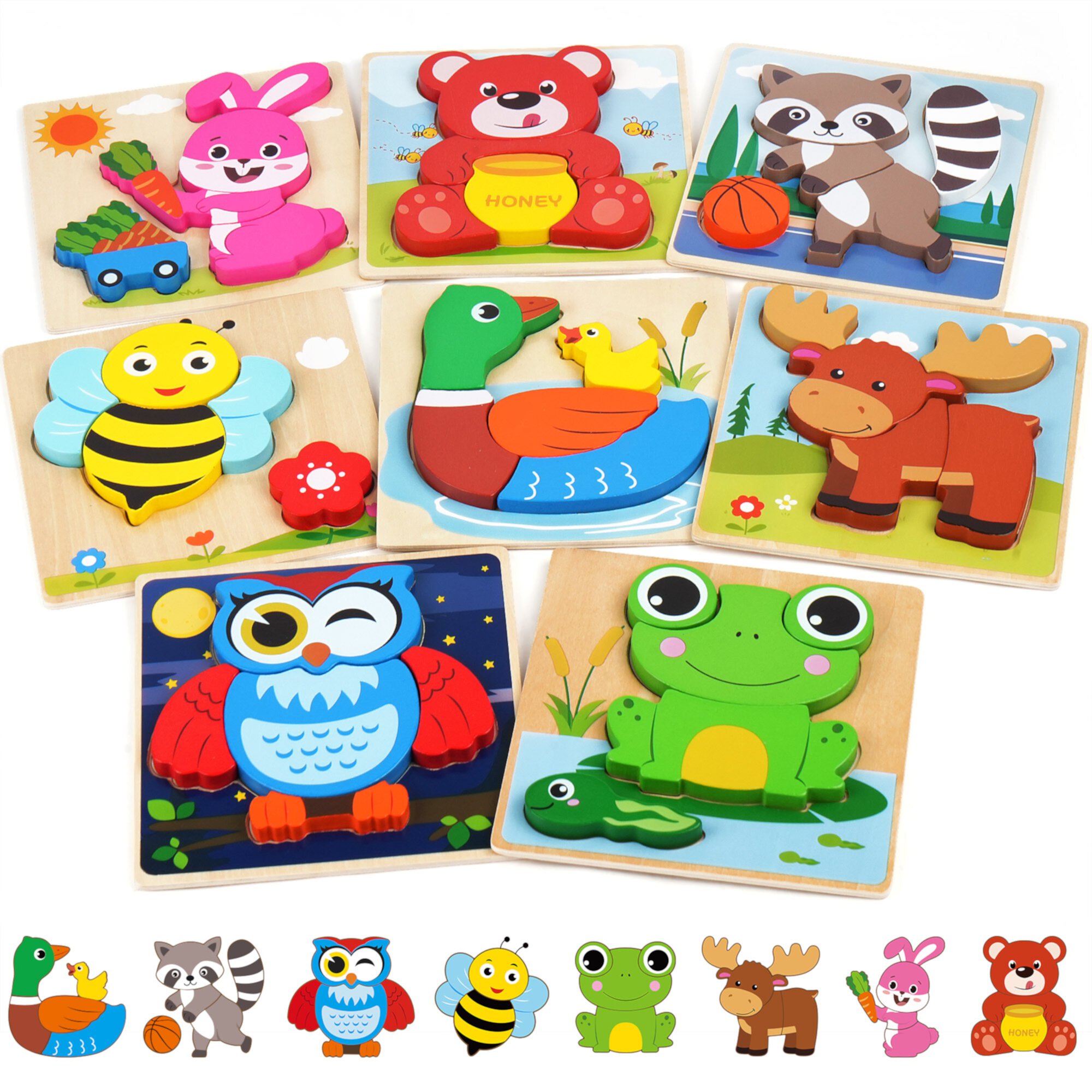 LotFancy Wooden Puzzles for Toddlers 1-3, 8 Pack Animal Toddler Puzzles, Montessori Toys LotFancy