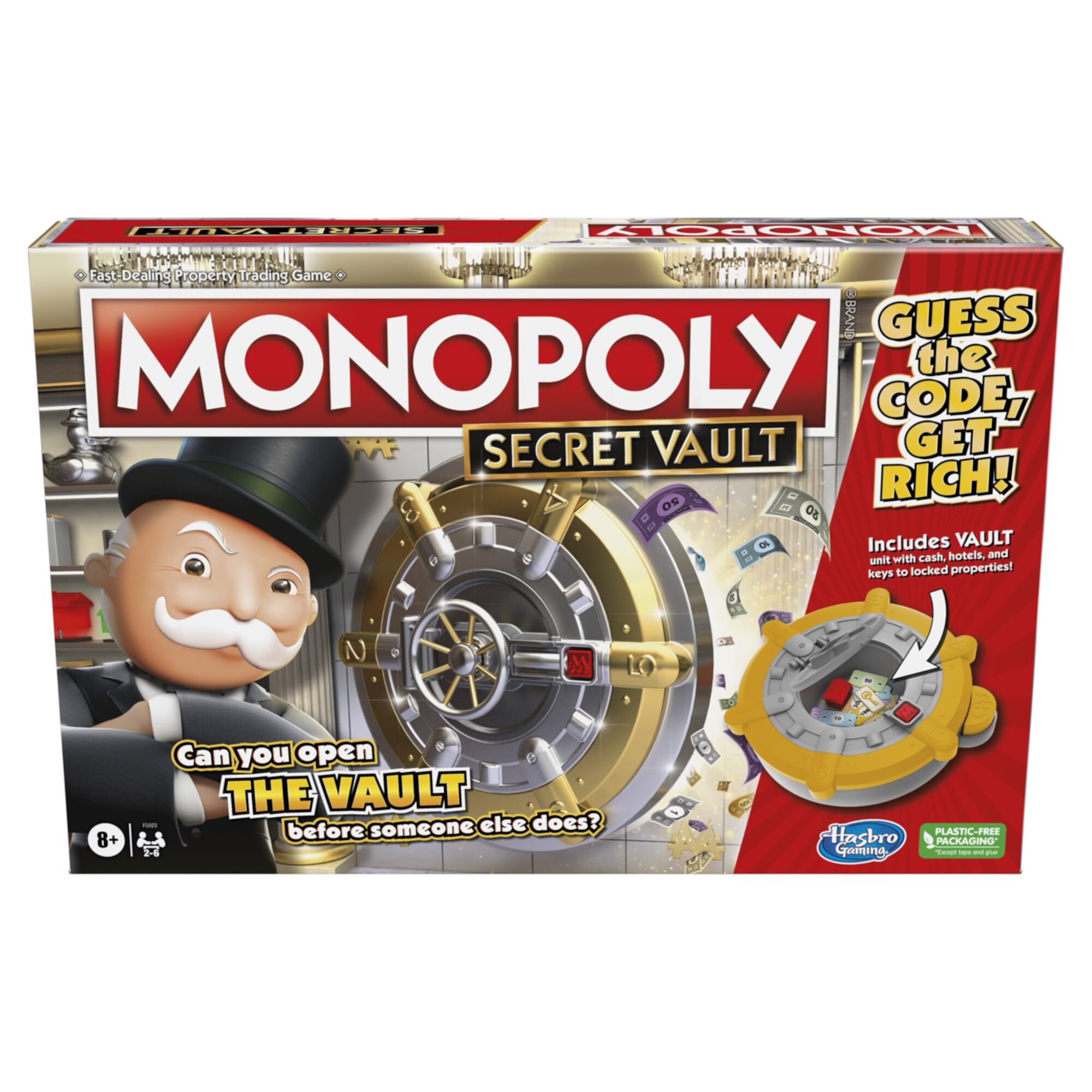 Monopoly Secret Vault Board Game for Kids Ages 8+, Family Board Game, 2-6 Players, Includes Vault Monopoly