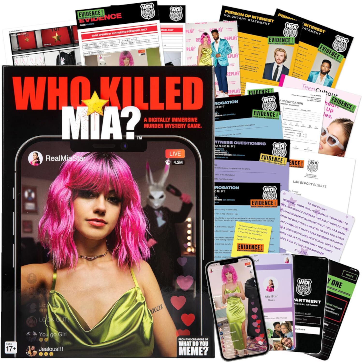 WHAT DO YOU MEME? Who Killed Mia — A Modern Murder Mystery Game True Crime Solving Games for Adults, Find Out who Killed Influencer Mia Star, for True Crime Fans WHAT DO YOU MEME?