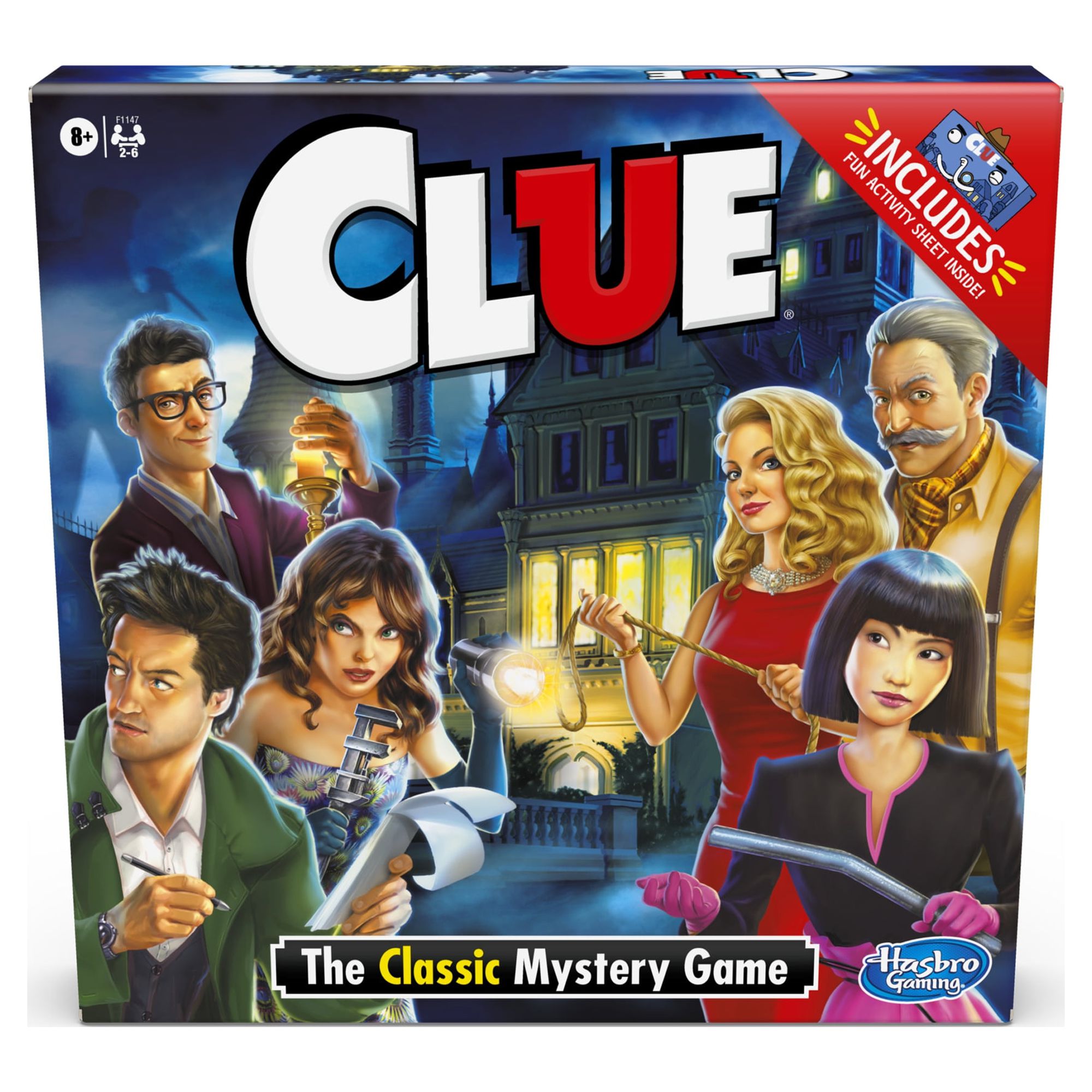 Clue Classic Mystery Board Game with Activity Sheet for Kids and Family Ages 8 and Up, 2-6 Players CLUE