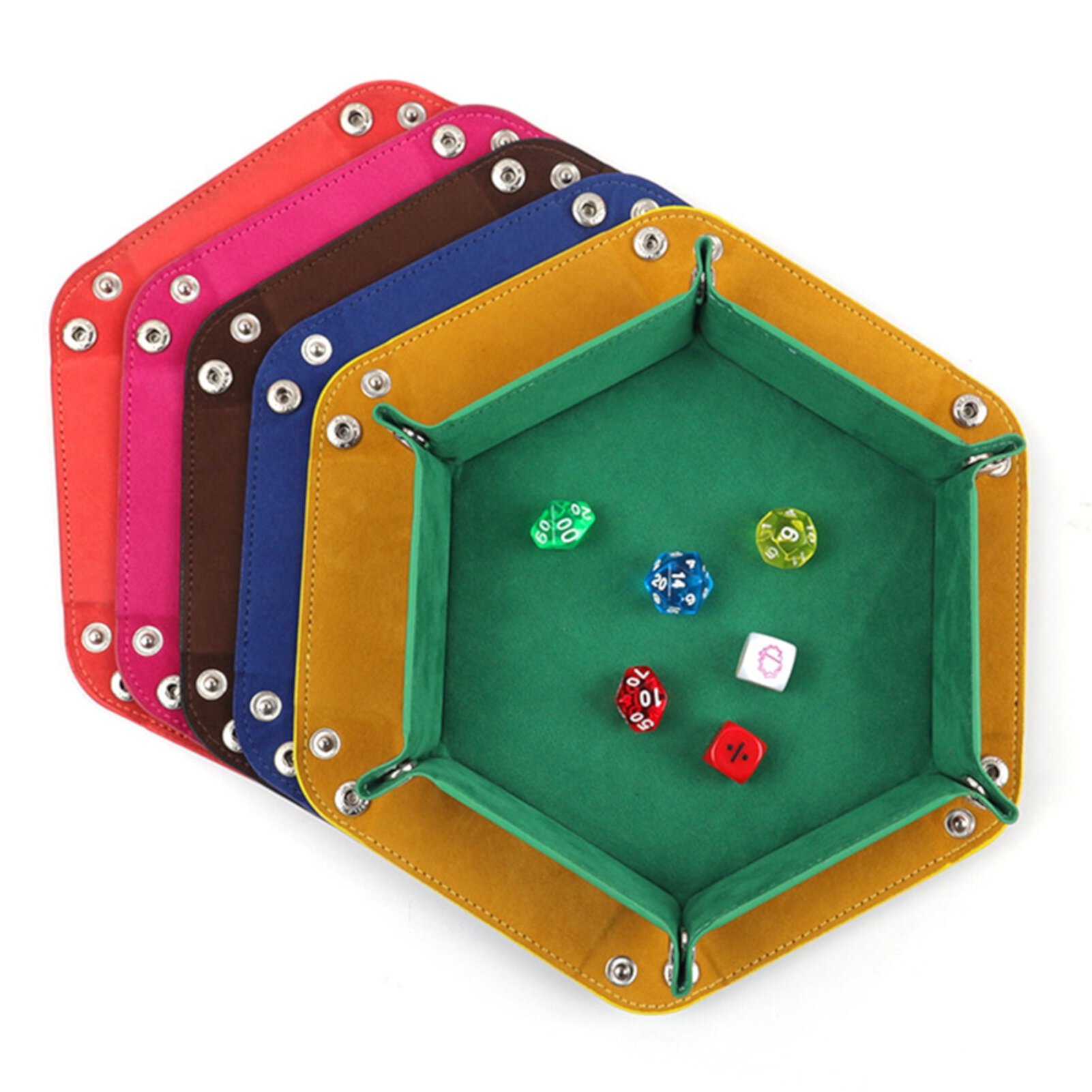 Visland Dice Tray PU Leather Dice Trays Folding Hexagon Dice Holder Tray for Dice Games Like RPG, DND and Other Table Games Visland