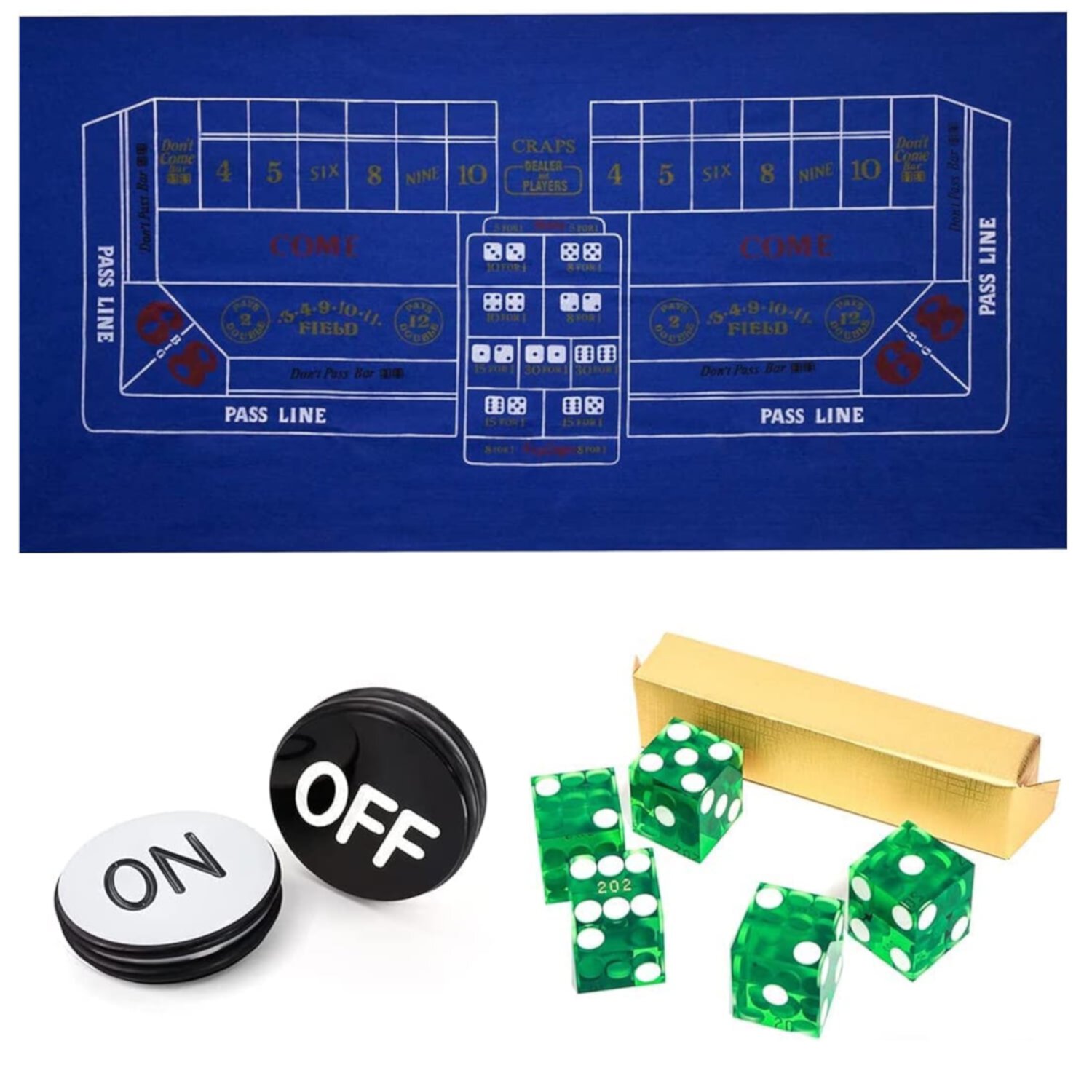 GSE Games & Sports Expert Casino Craps Game Set. Including 36"x72" Craps Layout Felt, 5-Piece AAA Grade 19mm Casino Dice, 3-Inch Craps On/Off Puck Button GSE Games & Sports Expert