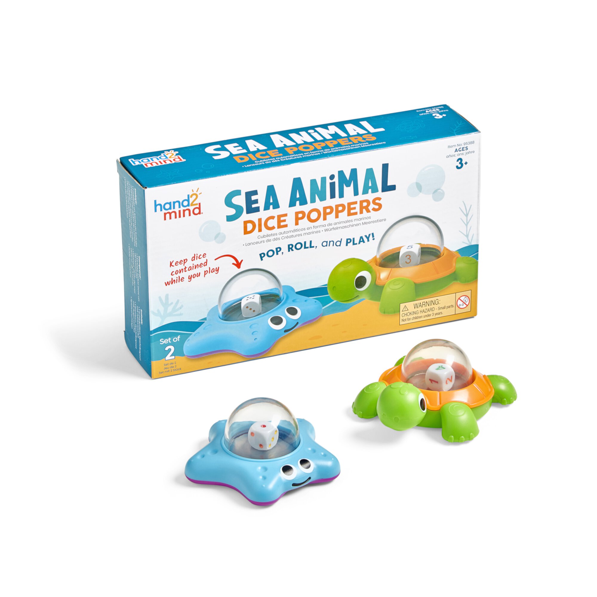 hand2mind Sea Animals Dice Poppers, Math Dice Games for Kids, Board Game Accessories Hand2mind