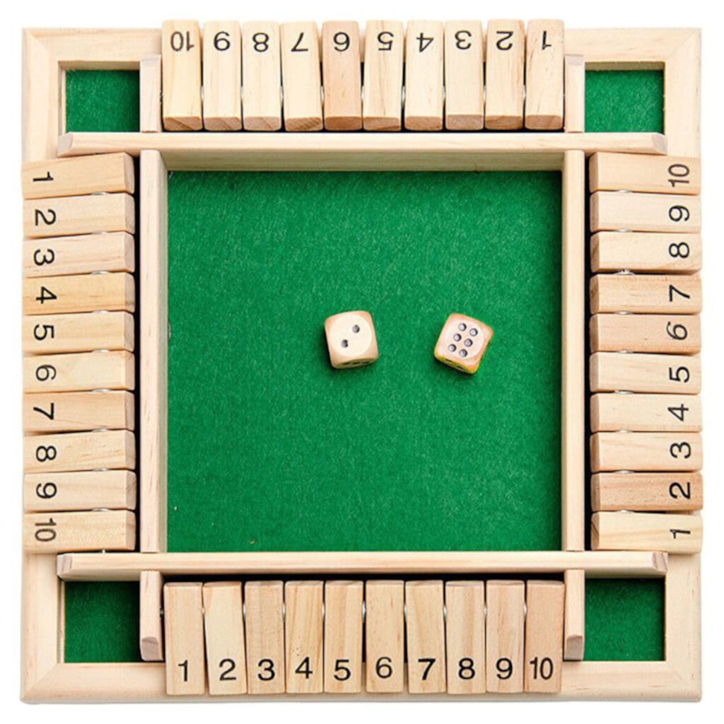 SDJMa 1-4 Players Shut The Box Dice Game 12 inch Traditional Wooden Table Math Board Game with 4 Dices 10 Numbers for Kids Adults, Family Classroom Home or Pub Bar SDJMA