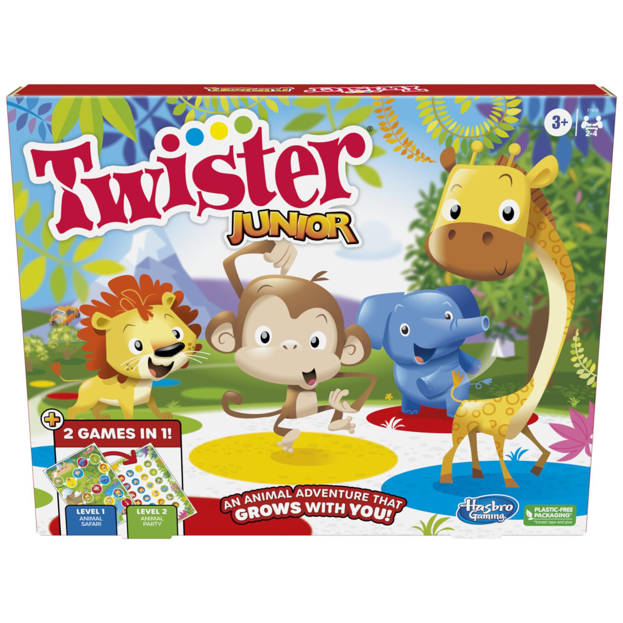 Hasbro Gaming Twister Junior Game, Animal Adventure 2-Sided Mat, 2 Games in 1, Party Game for Kids Ages 3 and Up, Indoor Game for 2-4 PlayersS301 HASBRO