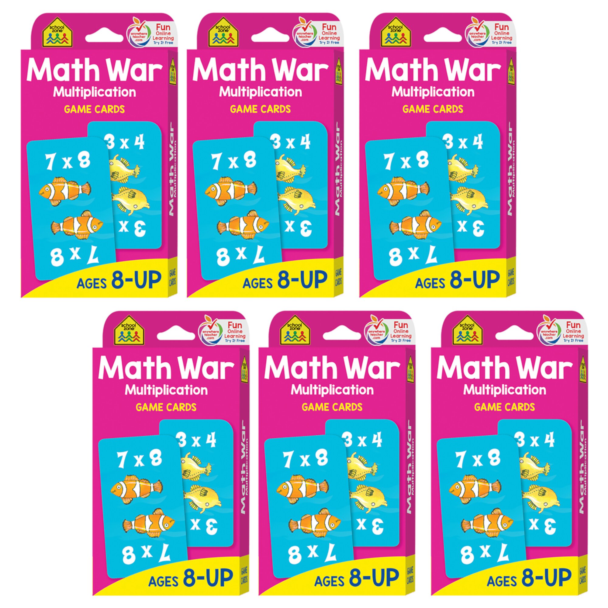 Math War Multiplication Game Cards, 6 Packs, by School Zone Publishing School Zone