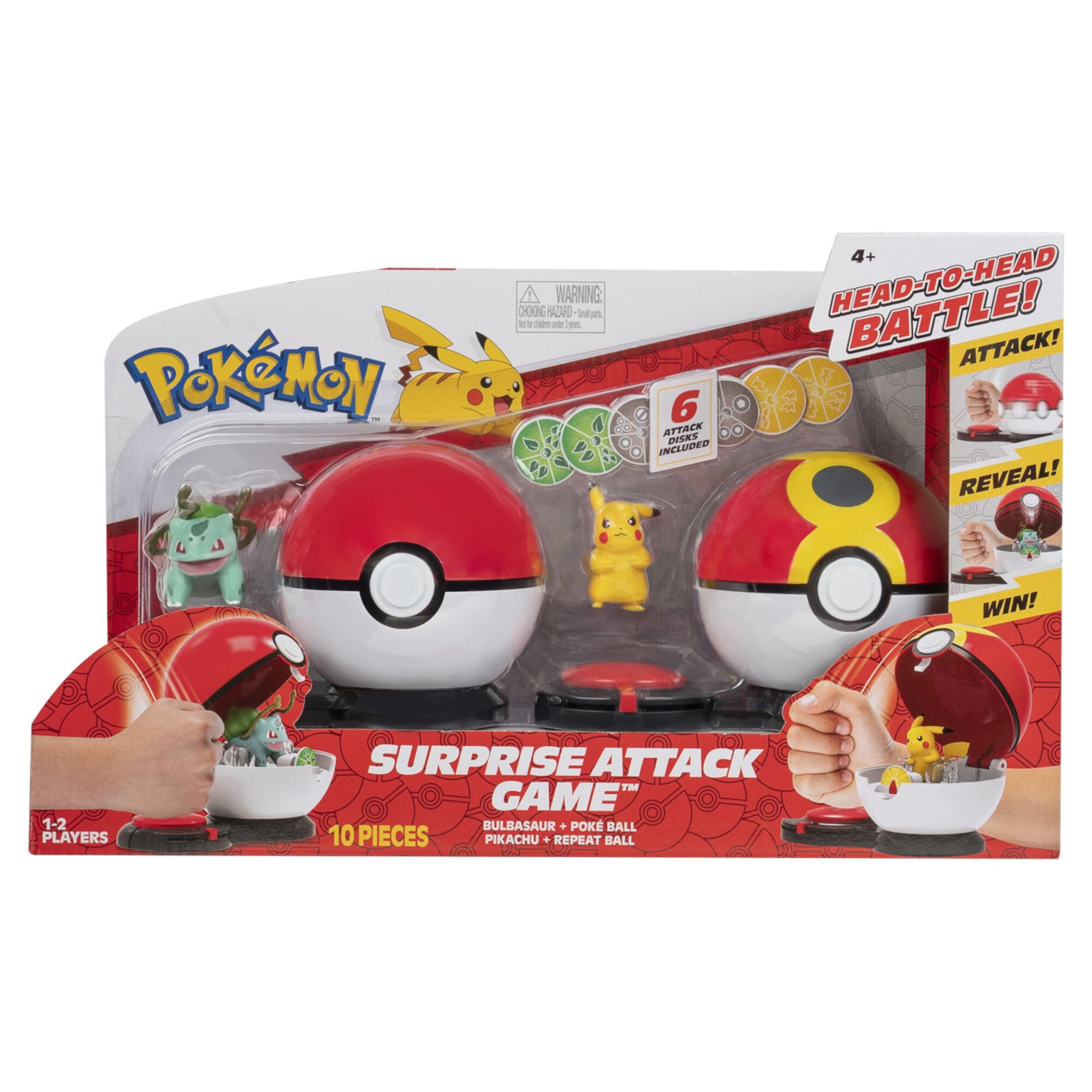 Pokemon Surprise Attack Poke Ball Battle Game - Pikachu #2 w/ Quick Ball vs. Bulbasaur #3 w/ Poke Ball Pokemon