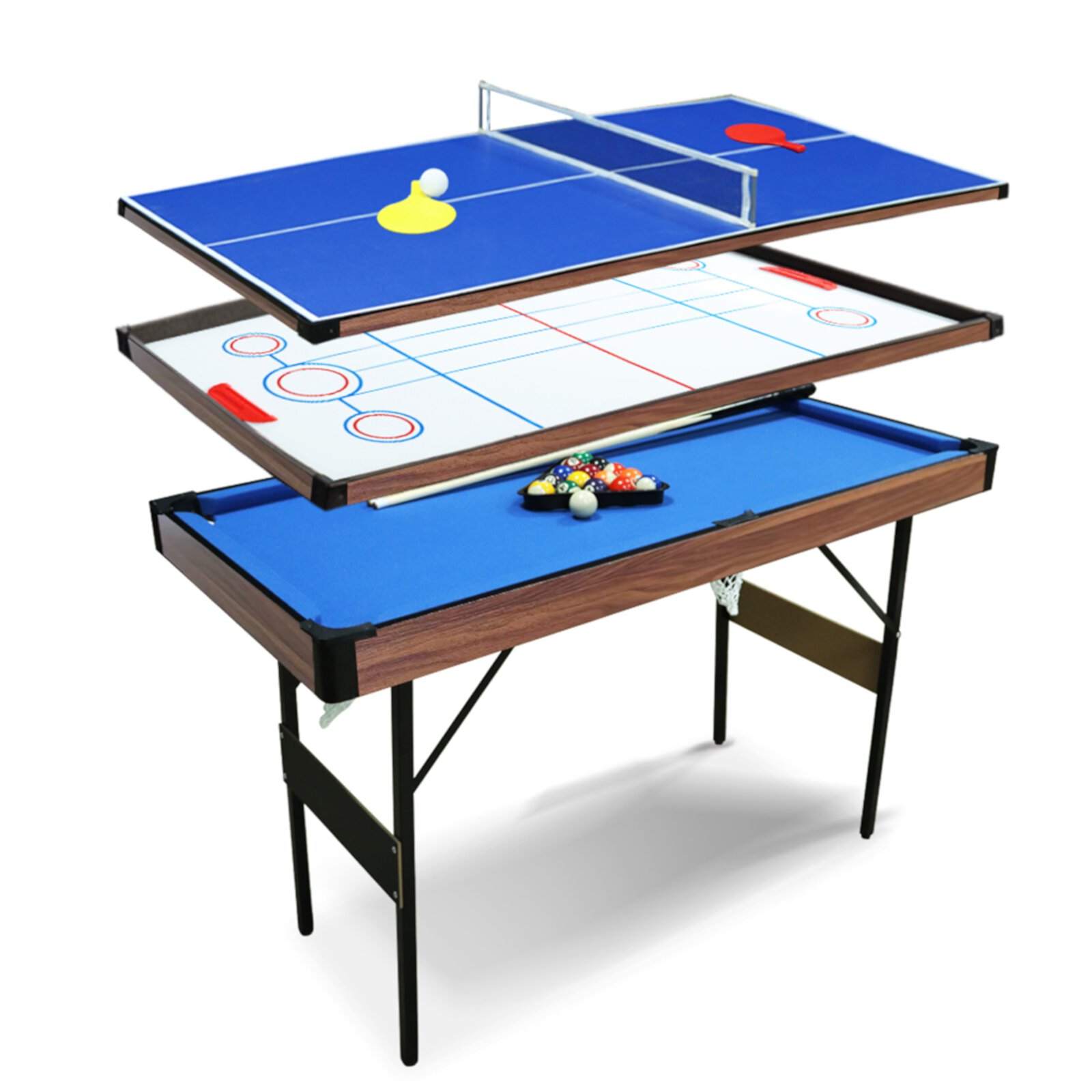 RoamReady 46Inch 4 in 1 Combo Game Table, Folding Pool/Billiard, Hockey , Table Tennis, Shuffleboard Table RoamReady