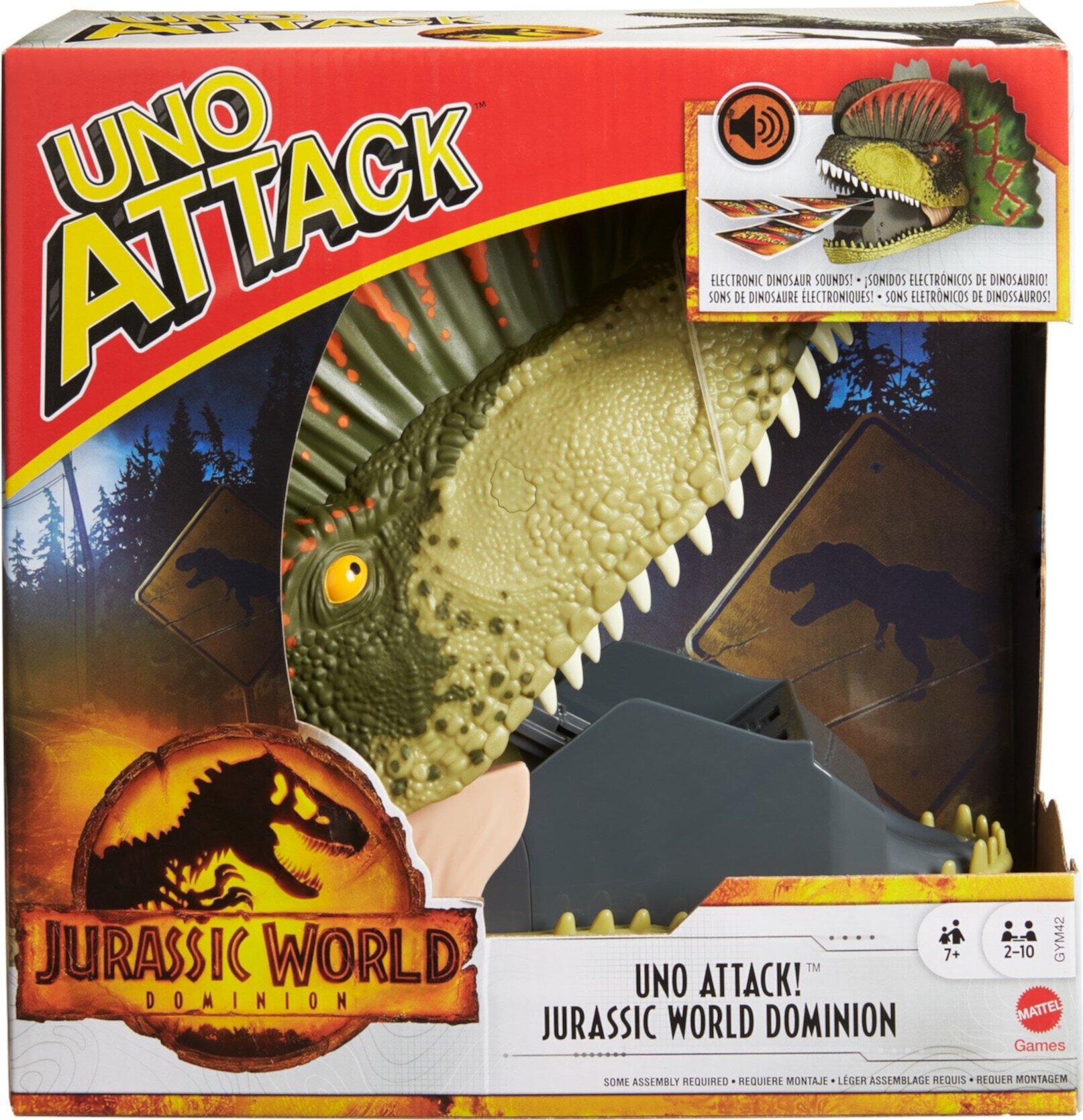 (2 pack) UNO Attack Jurassic World Domination Card Game For Kids with Dinosaur Card Launcher UNO