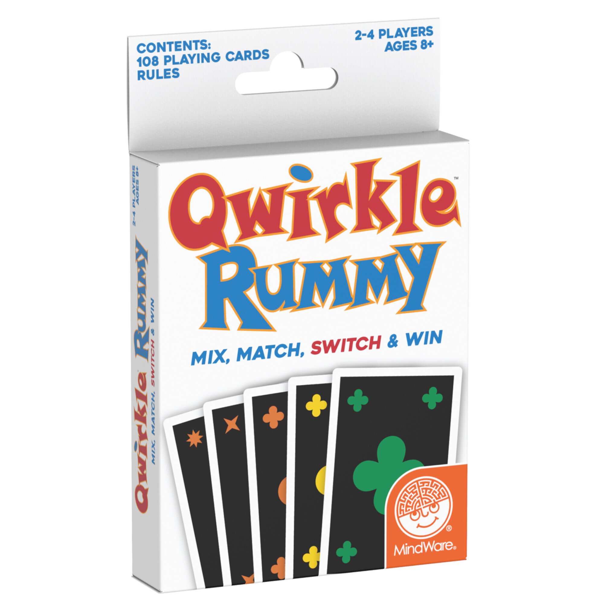 MindWare Qwirkle Rummy, 108 Playing Cards & Rules, Match Shapes & Colors Game, 2 to 4 Players MindWare