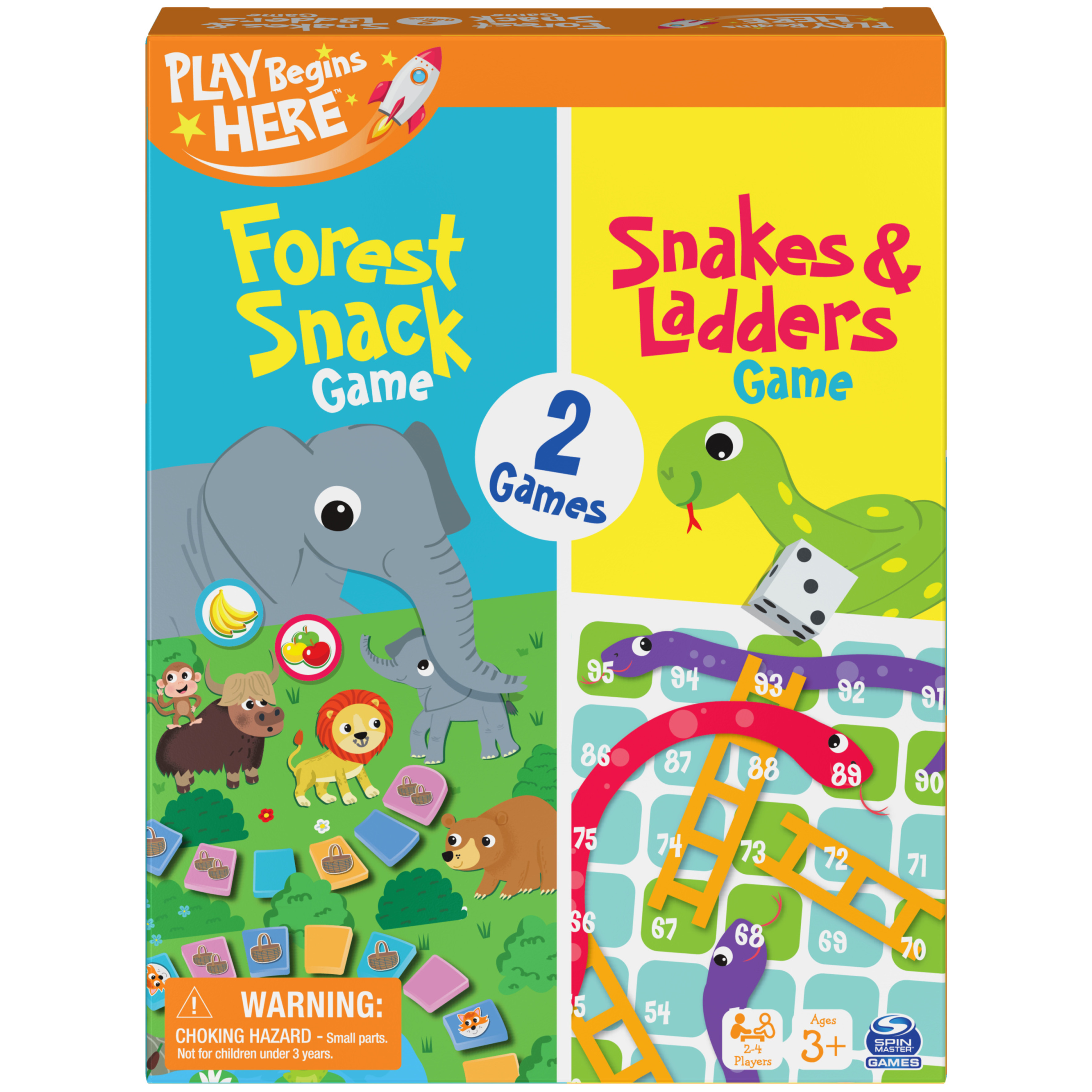 Play Begins Snakes and Ladders, Forest Snack, 2-in-1 Board Game Set, for Families and Kids Ages 3 and up Spin Master Games