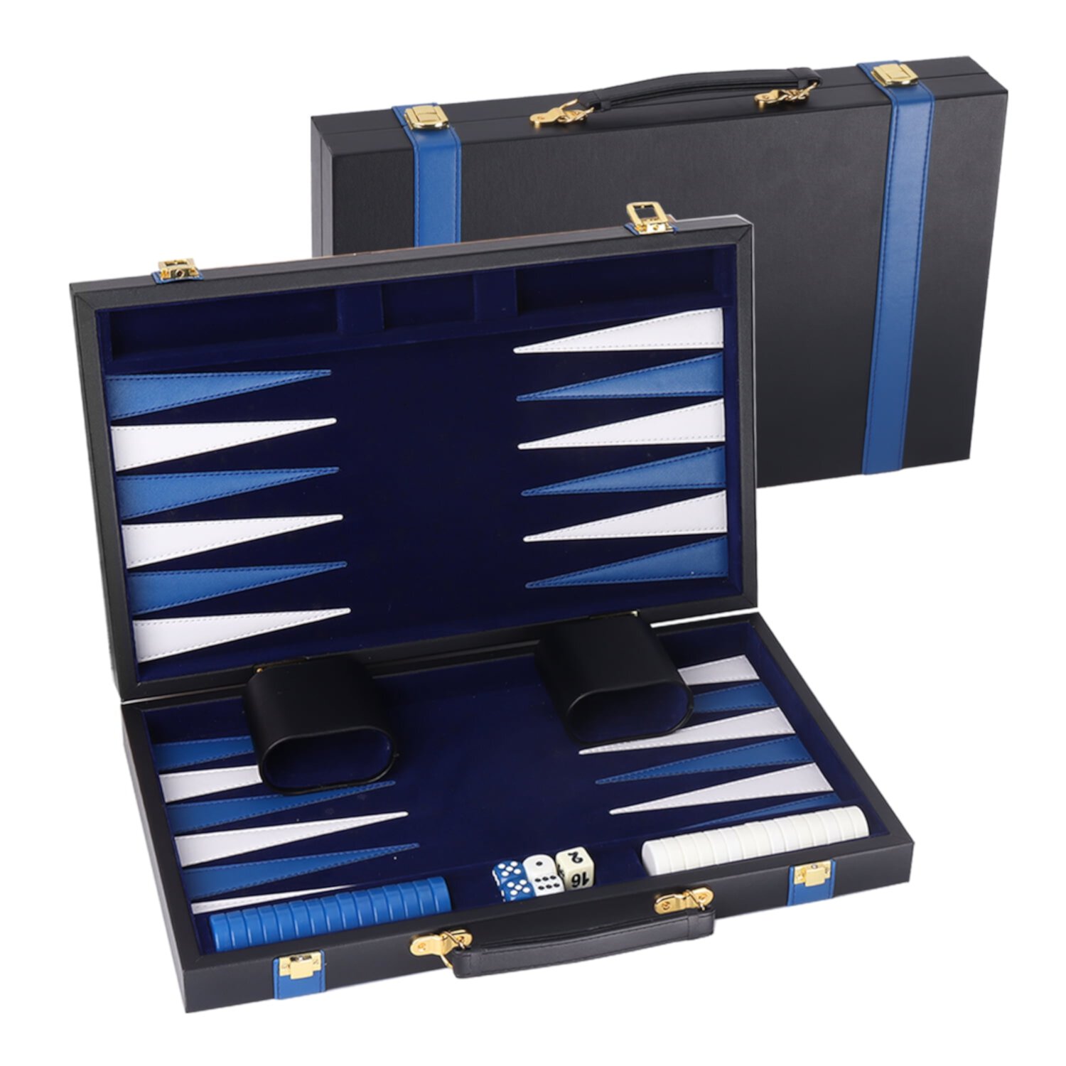 GSE Games & Sports Expert Black&Blue Leather Backgammon Board Game Set. Classical Folding Board Game Set for Kids and Adults - Large GSE Games & Sports Expert