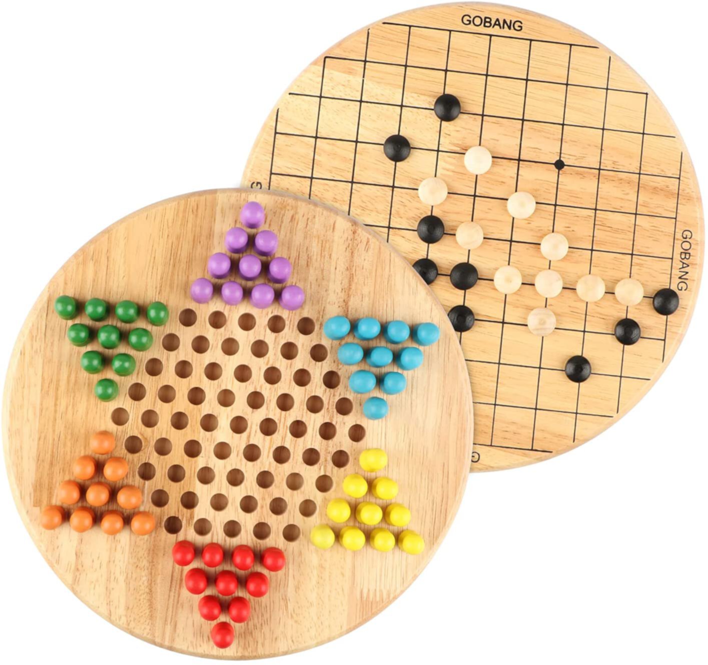 Rirool Wooden Chinese Checkers and Gobang (Five in a Row) 2 in 1 Board Game - Chinese Chequers Family Board Games for Kids and Adults- Wooden Toys for 6 Years Old Rirool