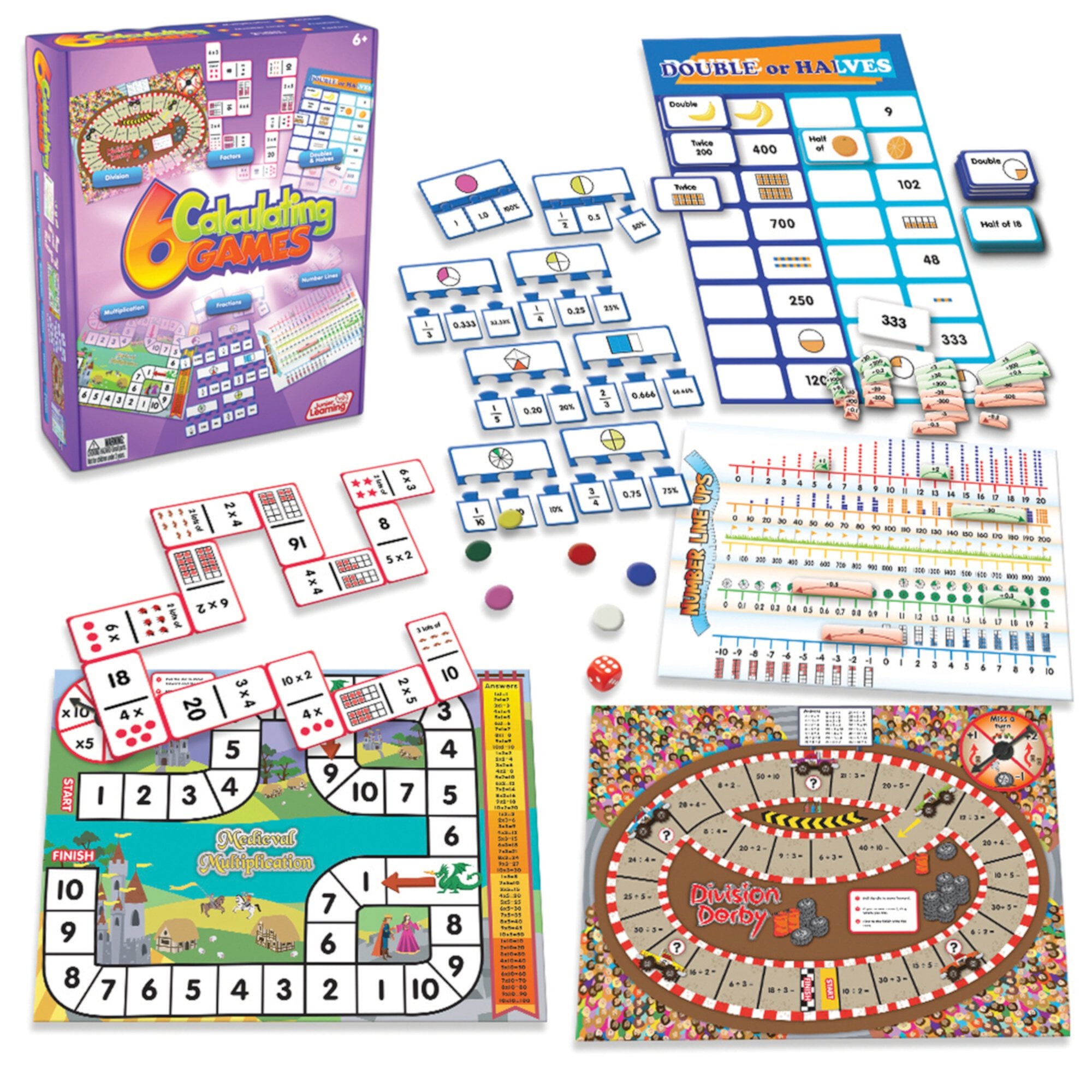 6 Calculating Games Junior Learning Board Game for Ages 6-8 Grade 2 Grade 3 Learning, Math, Perfect for Home School, Educational Resources Junior Learning