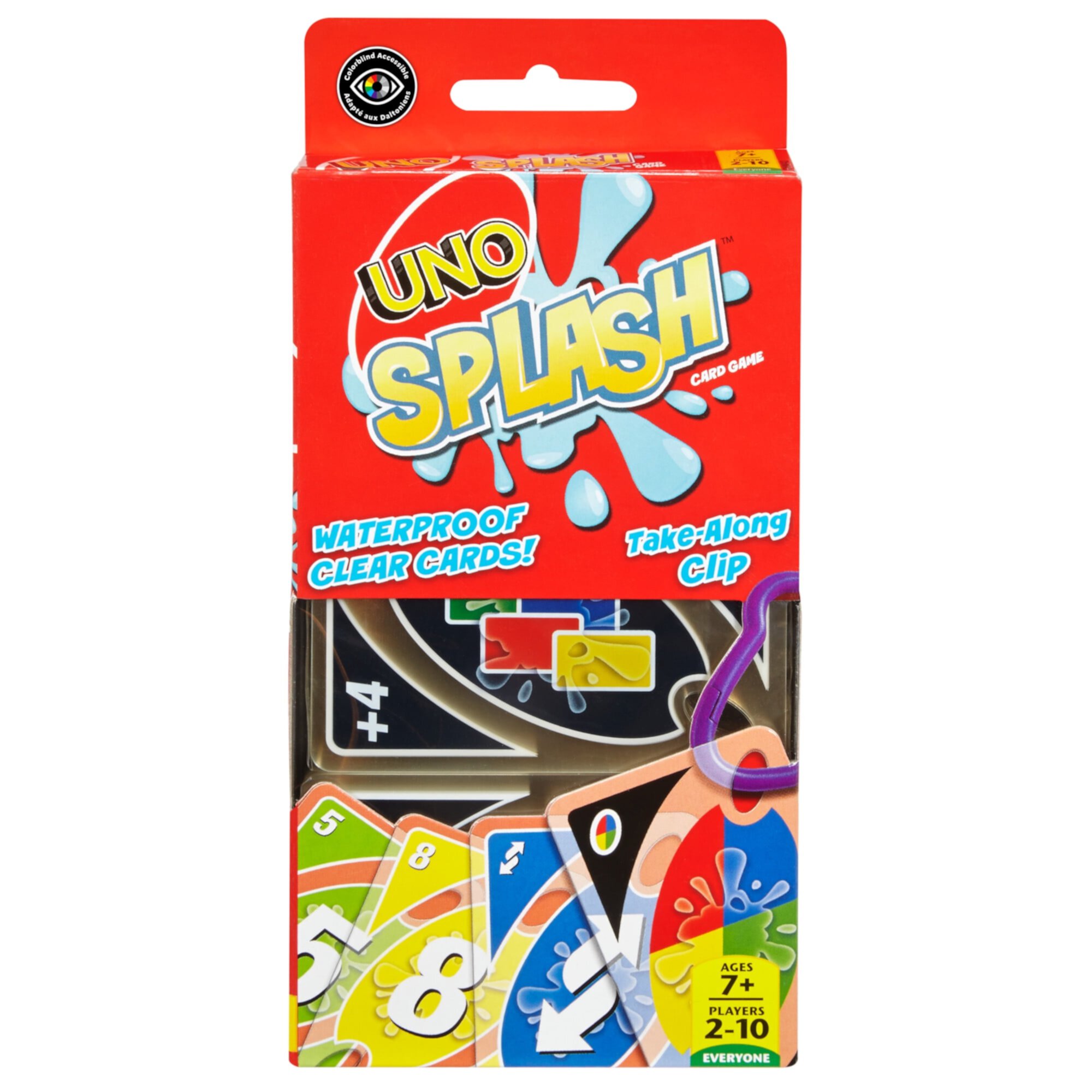 UNO Splash Card Game with Waterproof Cards and Portable Clip for Travel, Camping & Game Nights Away UNO