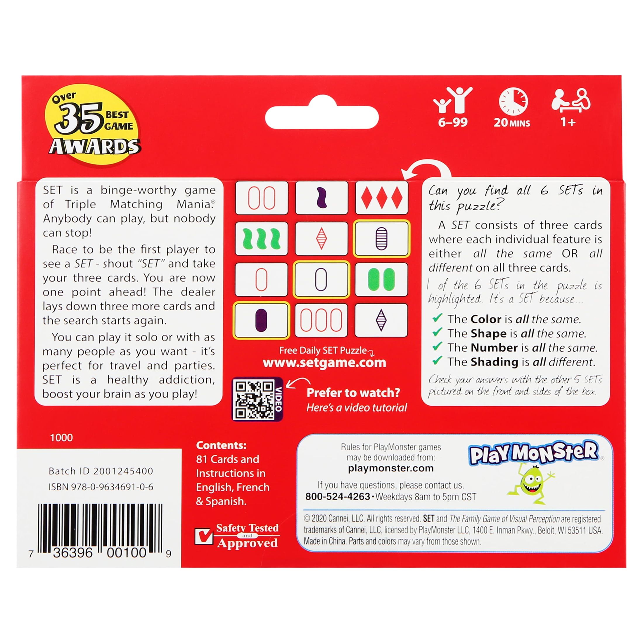 PlayMonster Set Card Games for Kids, Multi-Player Card Game of Visual Perception, Children Ages 6+ PLAYMONSTER