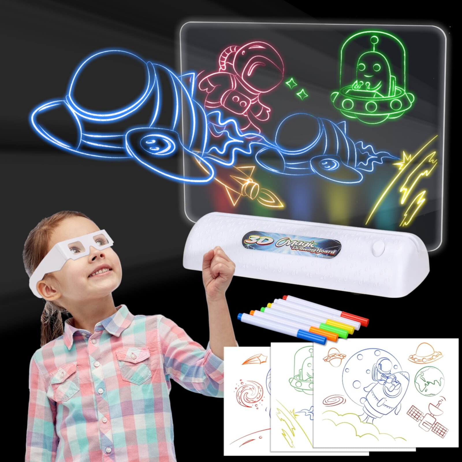 Pearoft Toys for 3 4 5 Year Old Boys Kids, 3D Magic Drawing Light Board Toys for Boys Girls Age 3 4 5 6 Birthday Gifts Kids Dinosaur Painting Toy for 3 4 5 6 Year Old Boys Kids Educational Arts Games Pearoft