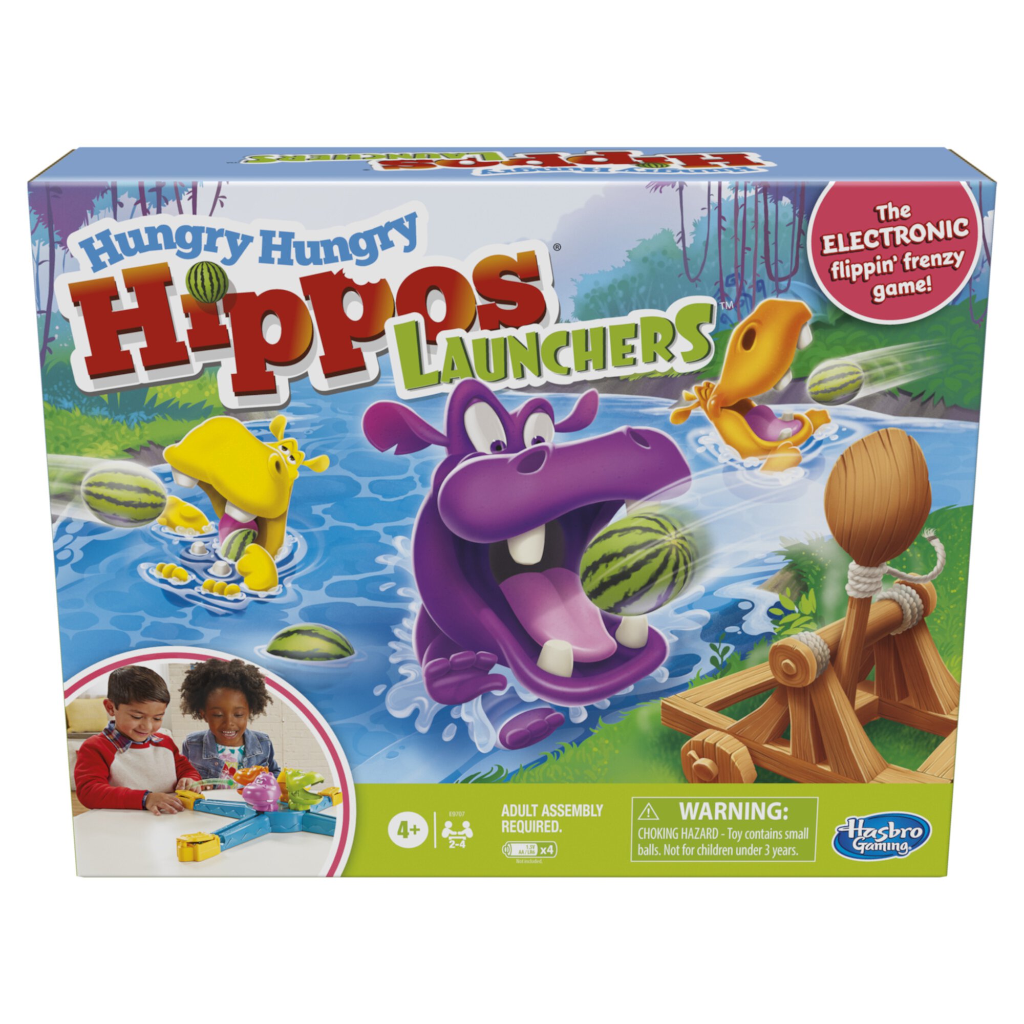 Игра Hungry Hungry Hippos Launchers для детей от 4 лет, моторизованная игрушка с 5 арбузами Hasbro