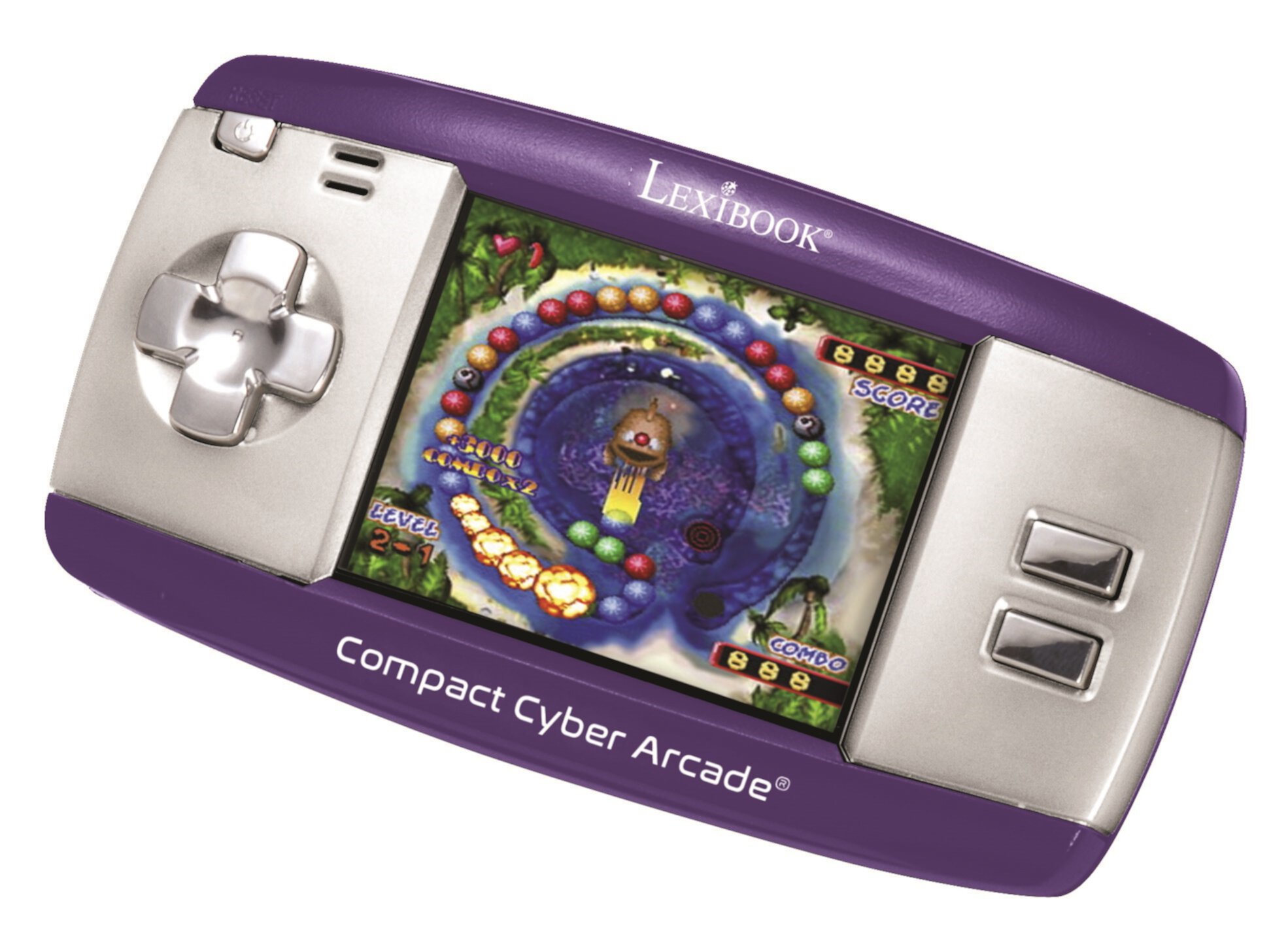 Lexibook Compact Cyber Arcade Portable Gaming Console, 250 Games, LCD, Purple, JL2375PR Lexibook