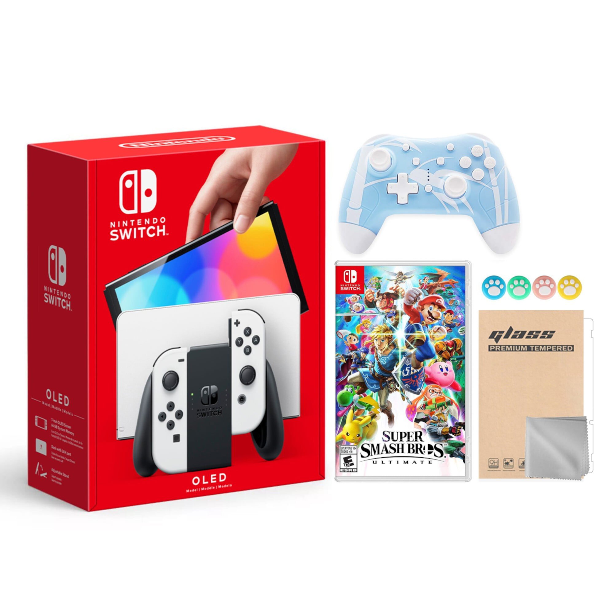 Nintendo -2021 New Nintendo Switch OLED Model White Joy Con 64GB Console Improved HD Screen & LAN-Port Dock with The Legend of Zelda Link's Awakening and Mytrix Wireless Pro Controller and Accessories Nintendo