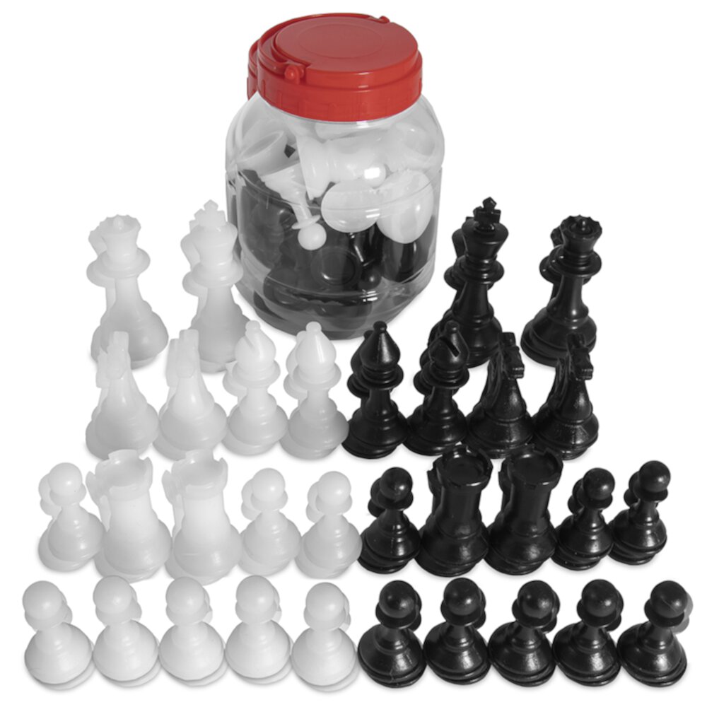 Brybelly Standard Staunton Chessmen Bucket, 3.5" Tall King Full Set of 32 Black & White Chess Pieces Brybelly