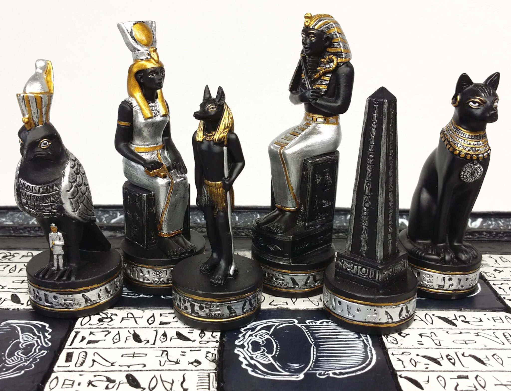 Egyptian Anubis Anubis Chess Men Set Black Silver and Gold - NO Board HPL