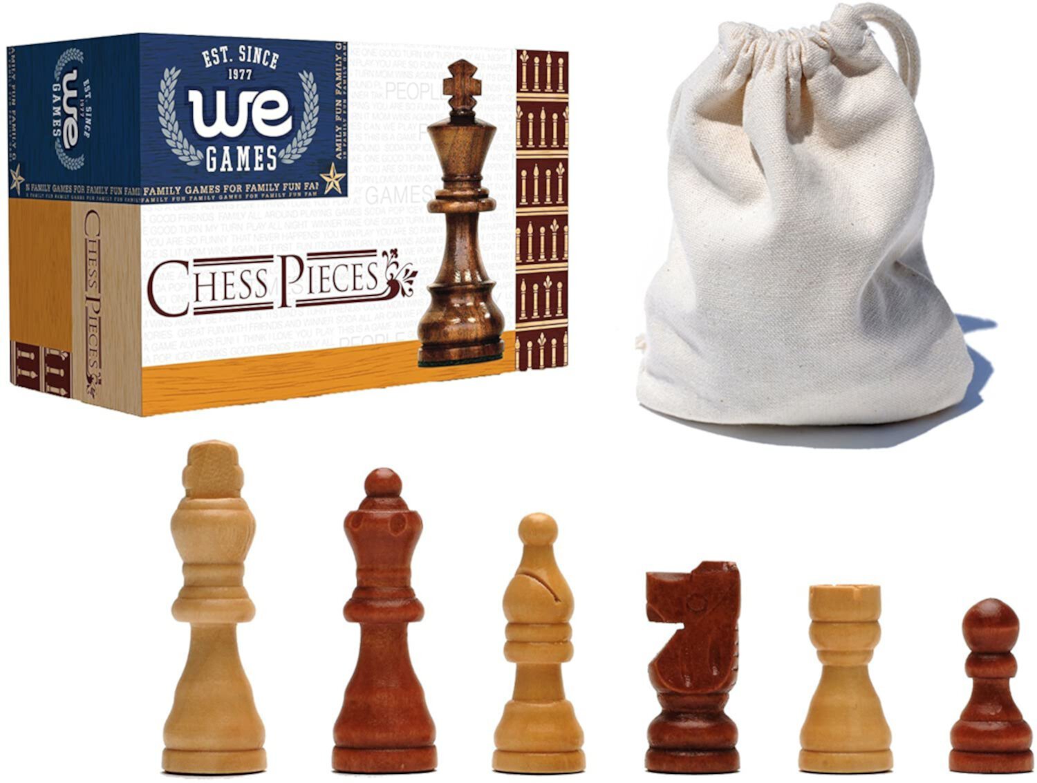 WE Games French Staunton Wood Chess Pieces - 32 Pieces, Natural and Dark Stain WE Games