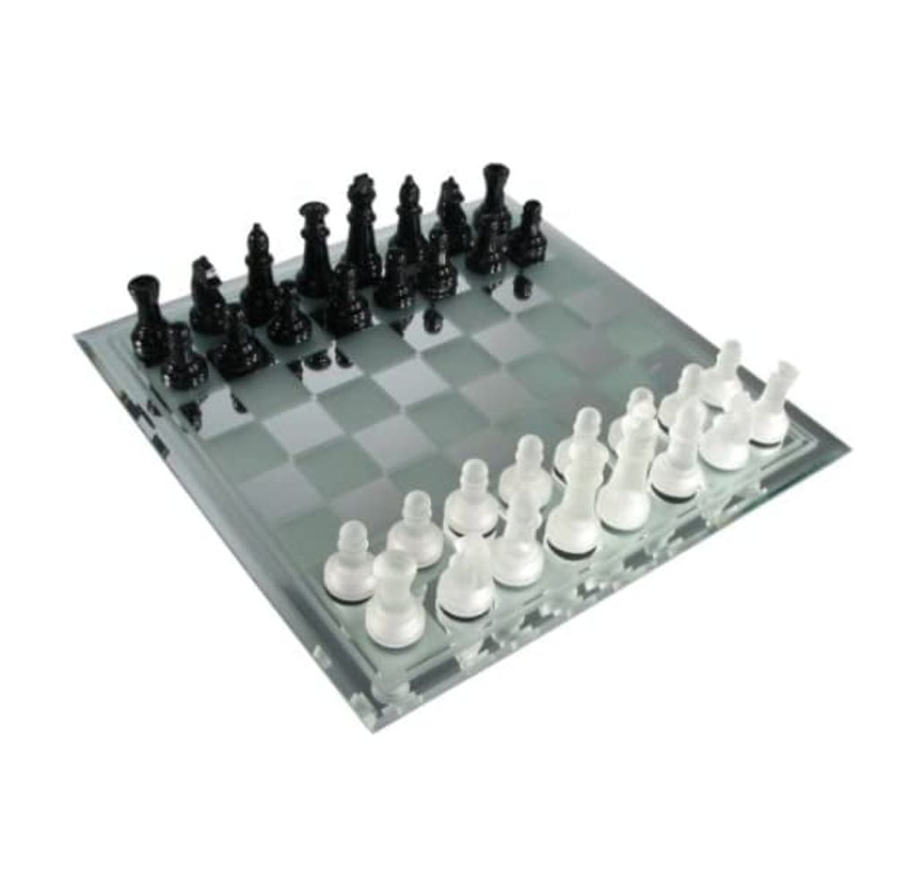 Avant-Garde Black Frosted Glass Chess Set with Mirror Board CHH