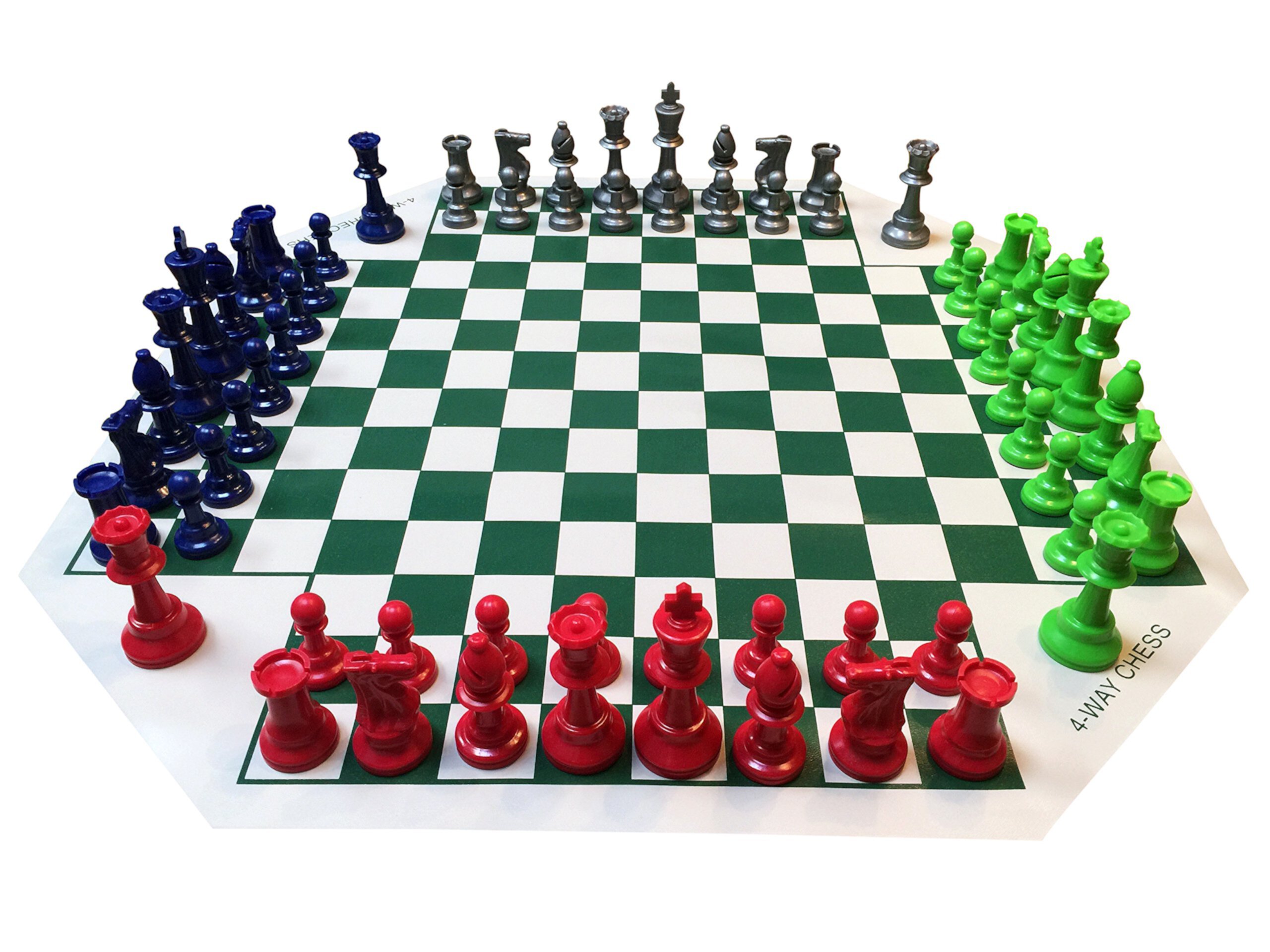 WE Games Four Player Chess Set - Roll Up Vinyl Chess Board with 4 Chess Pieces Sets in Unique Colors, 4 Player Game WE Games