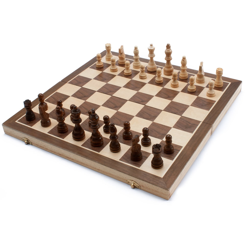 GSE Games & Sports Expert 15" Folding Wooden Chessboard Chess Board Game Set Tabletop Game with 32 Chessmen and Storage Box for Kids and Adults GSE Games & Sports Expert