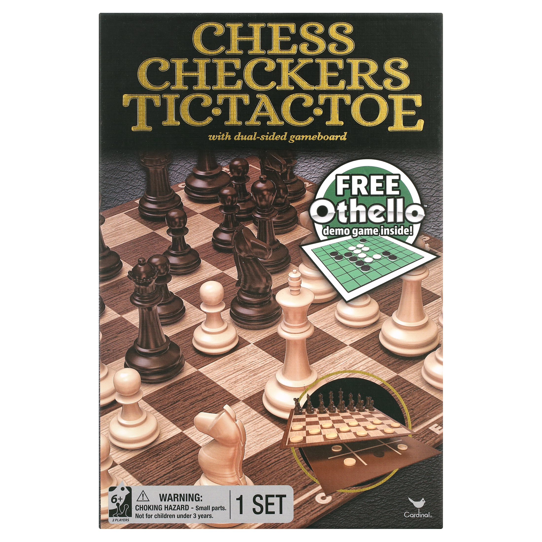 Classic Chess Checkers and Tic-Tac-Toe Set with Othello Demo Spin Master Games