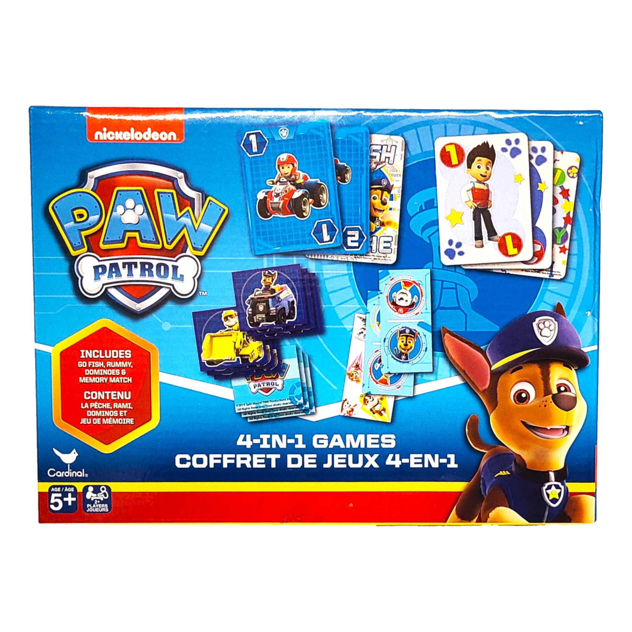 Nickelodeon Paw Patrol 4 In 1 Game Set Cards Memory Match Dominoes Rummy Go Fish Cardinal