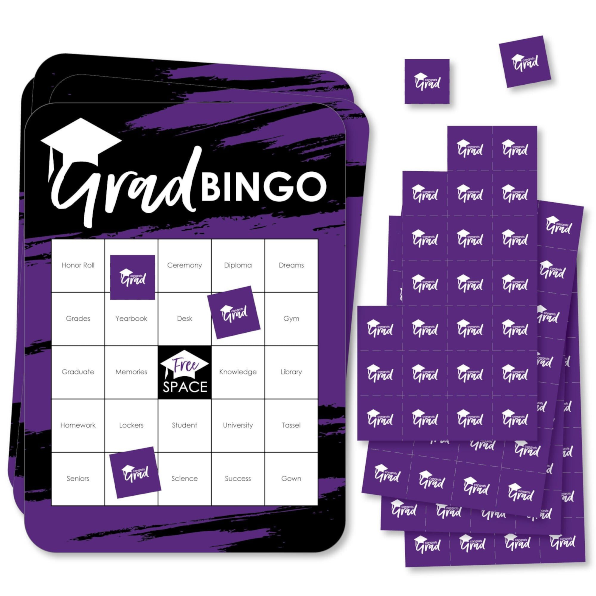 Big Dot of Happiness Purple Grad - Best is Yet to Come - Bingo Cards and Markers - Purple Graduation Party Shaped Bingo Game - Set of 18 Big Dot of Happiness