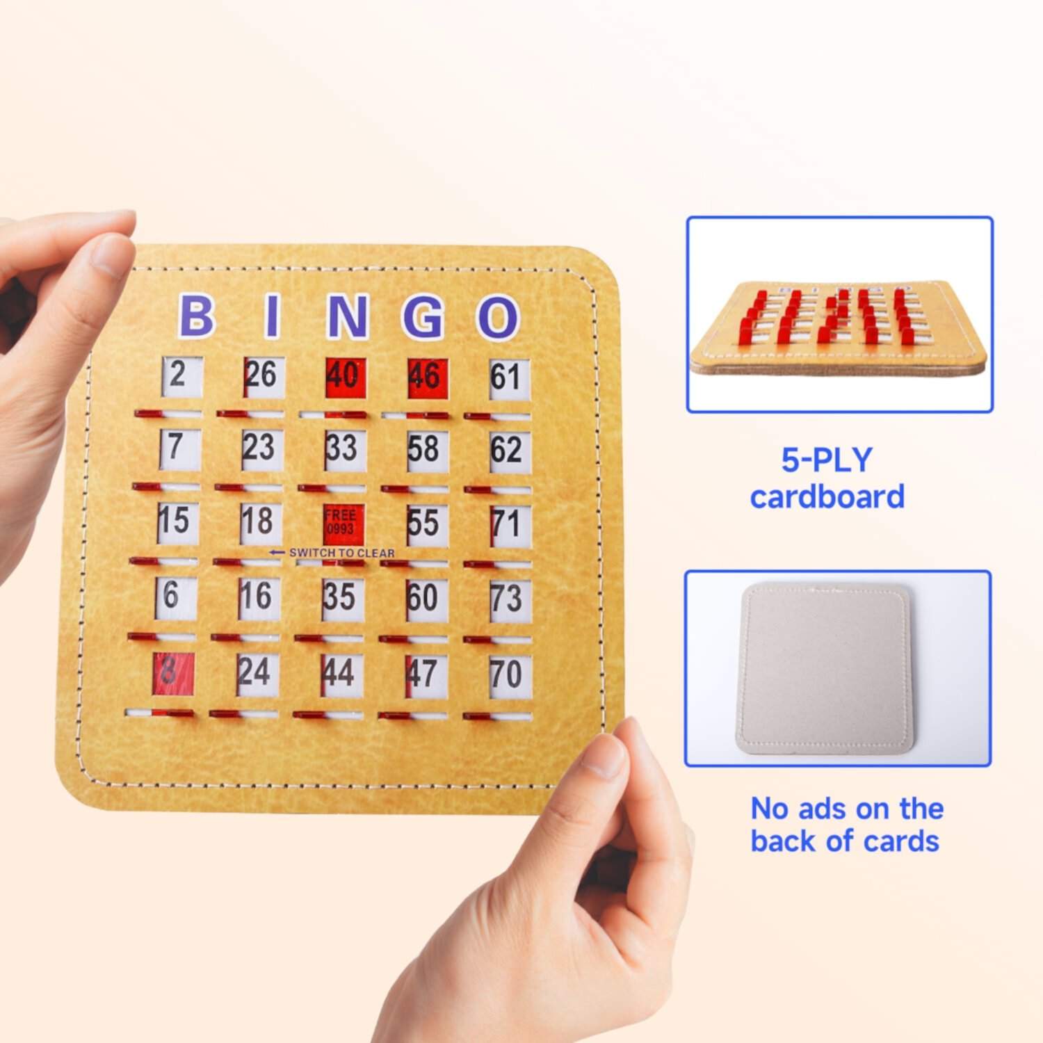 GSE Games & Sports Expert Bingo Cards, 5 Ply Stitched Shutter Bingo Cardboard with Fingertip Shutter Sliding Window for Bingo Game (100 Pack) GSE Games & Sports Expert