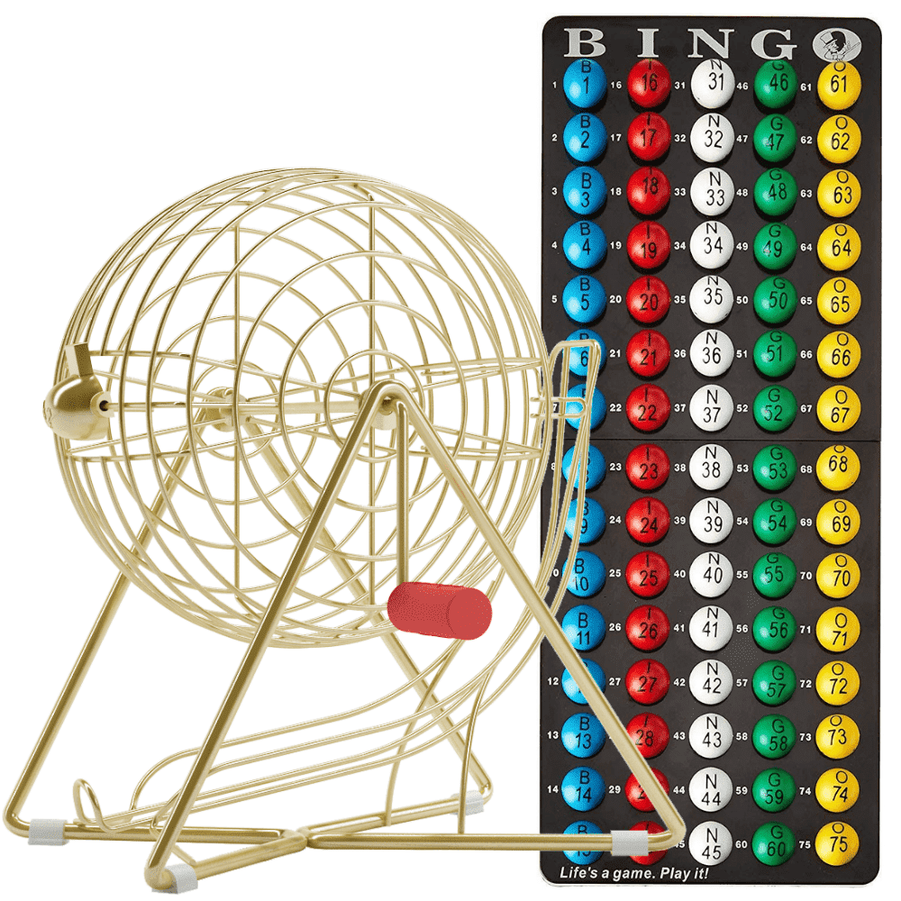 MR CHIPS 11 Inch Tall Professional Bingo Set with Steel Bingo Cage, Everlasting 7/8 Inch Bingo Balls, Master Board for Bingo Balls - Rose Gold Mr. Chips