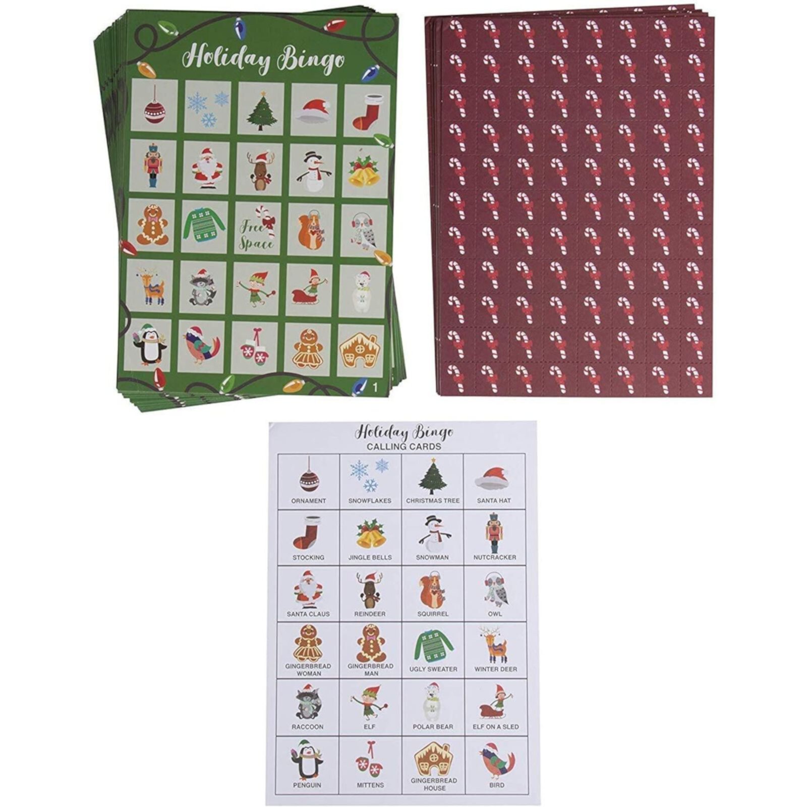 Christmas Bingo Game for Adults and Kids, Holiday Party Supplies, 2 to 36 Multi-Player (47 Pieces) Juvale