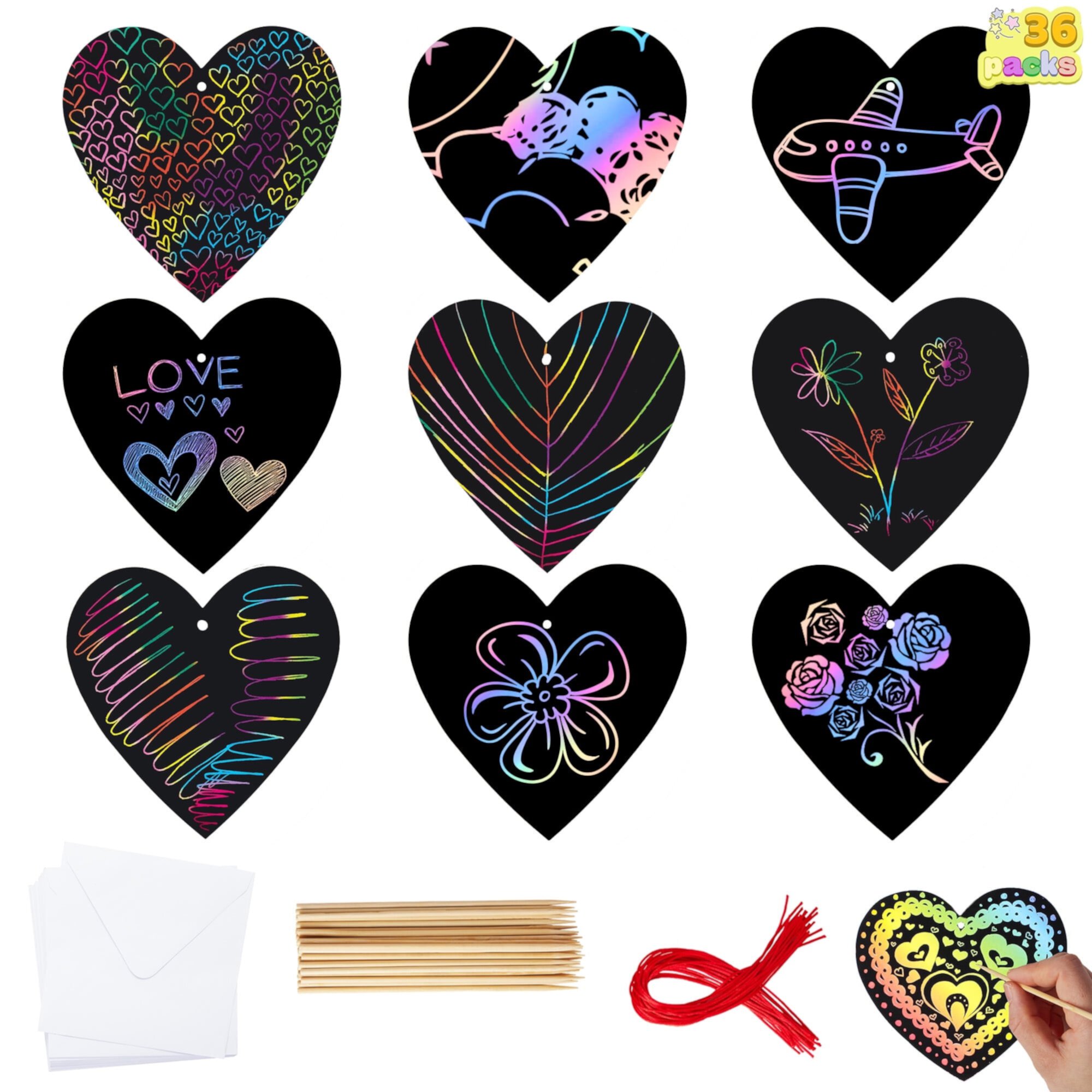 SYNCFUN 36pcs Valentines Day Gifts for Kids, Classroom DIY Rainbow Scratch-Off Paper Cards for School Class Exchange Kids Valentines Crafts JOYIN