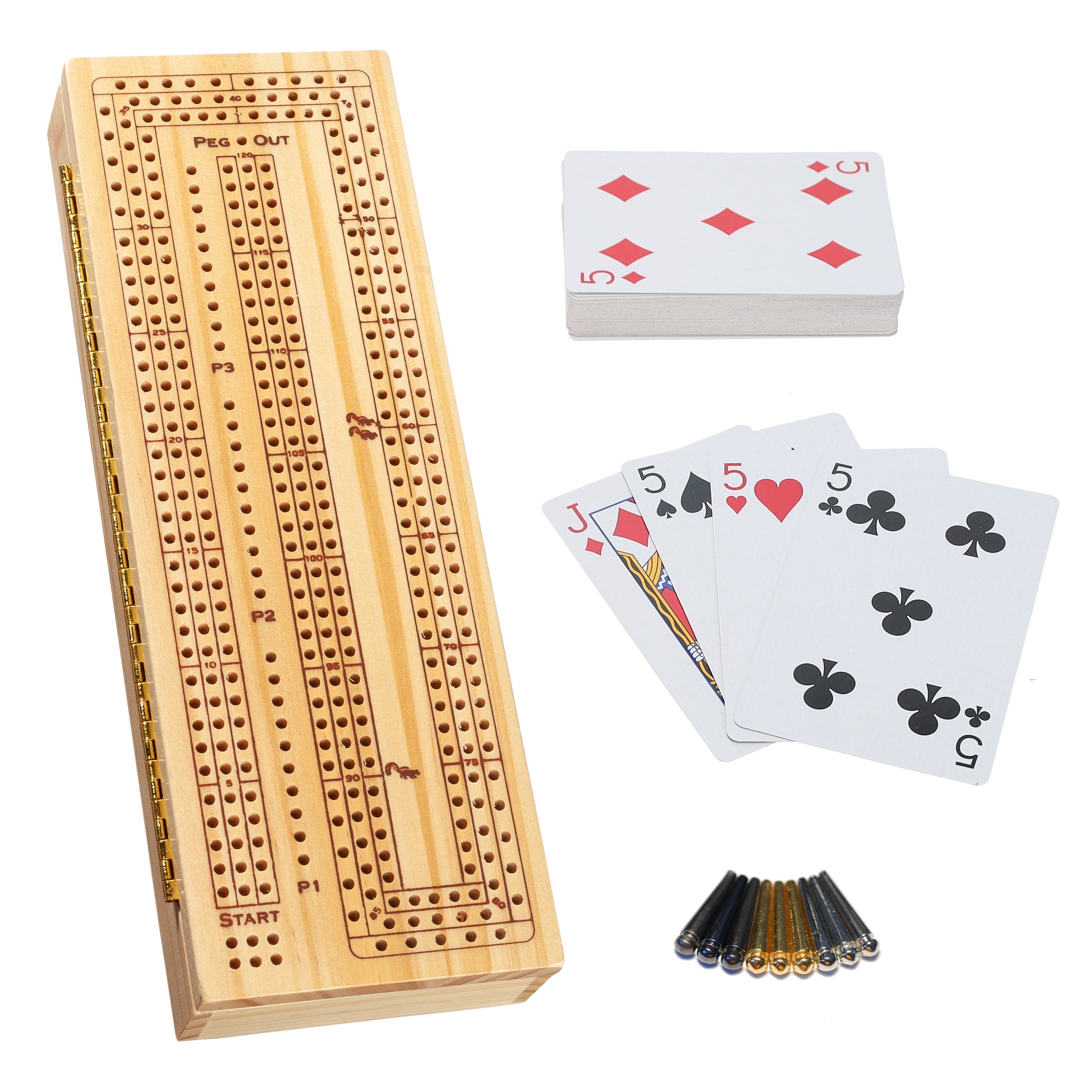 WE Games 3 Player Wooden Cribbage Set - Easy Grip Pegs - Walnut Wood Stain WE Games