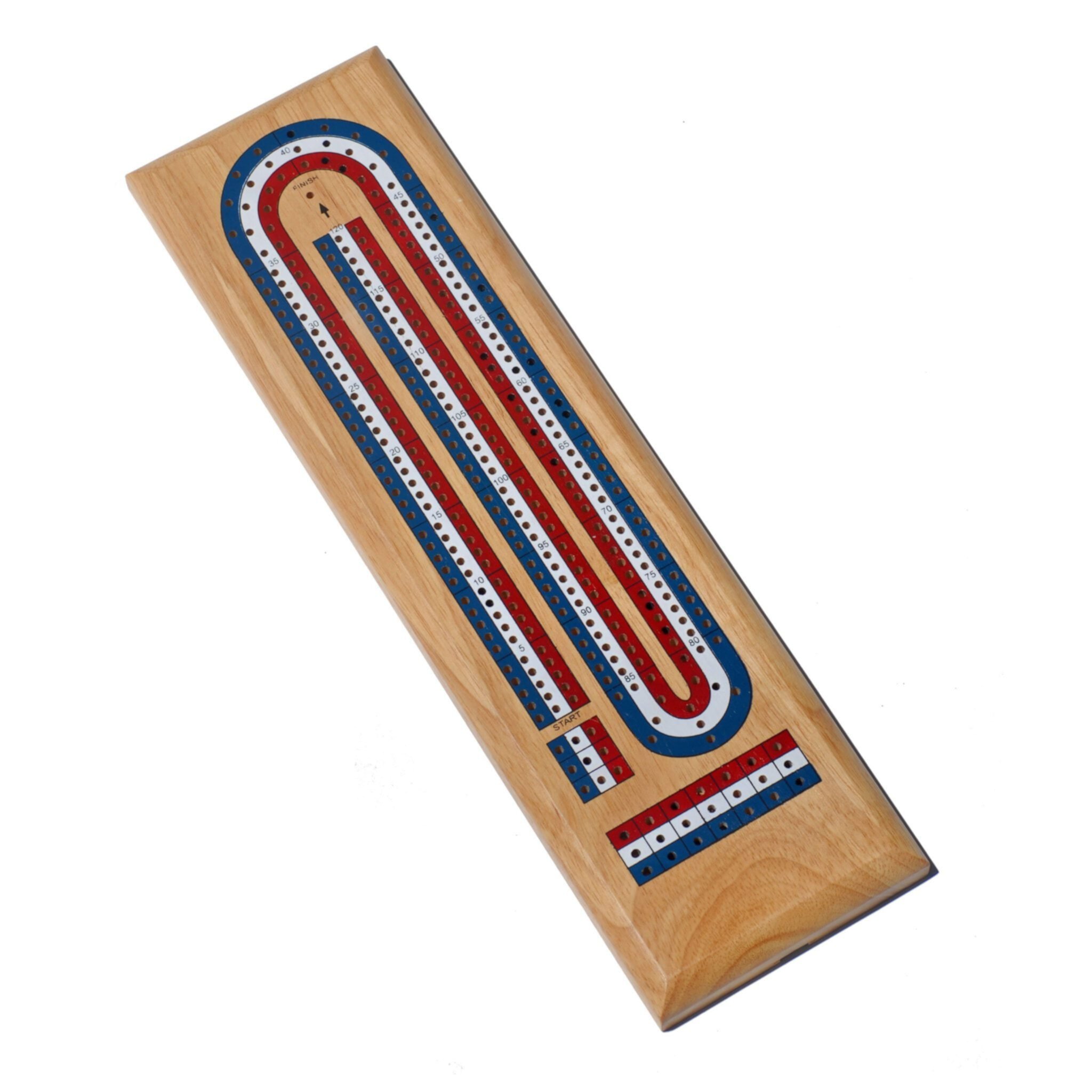 WE Games Classic Cribbage Set Solid Wood TriColor 3 Track Board, Metal Pegs WE Games