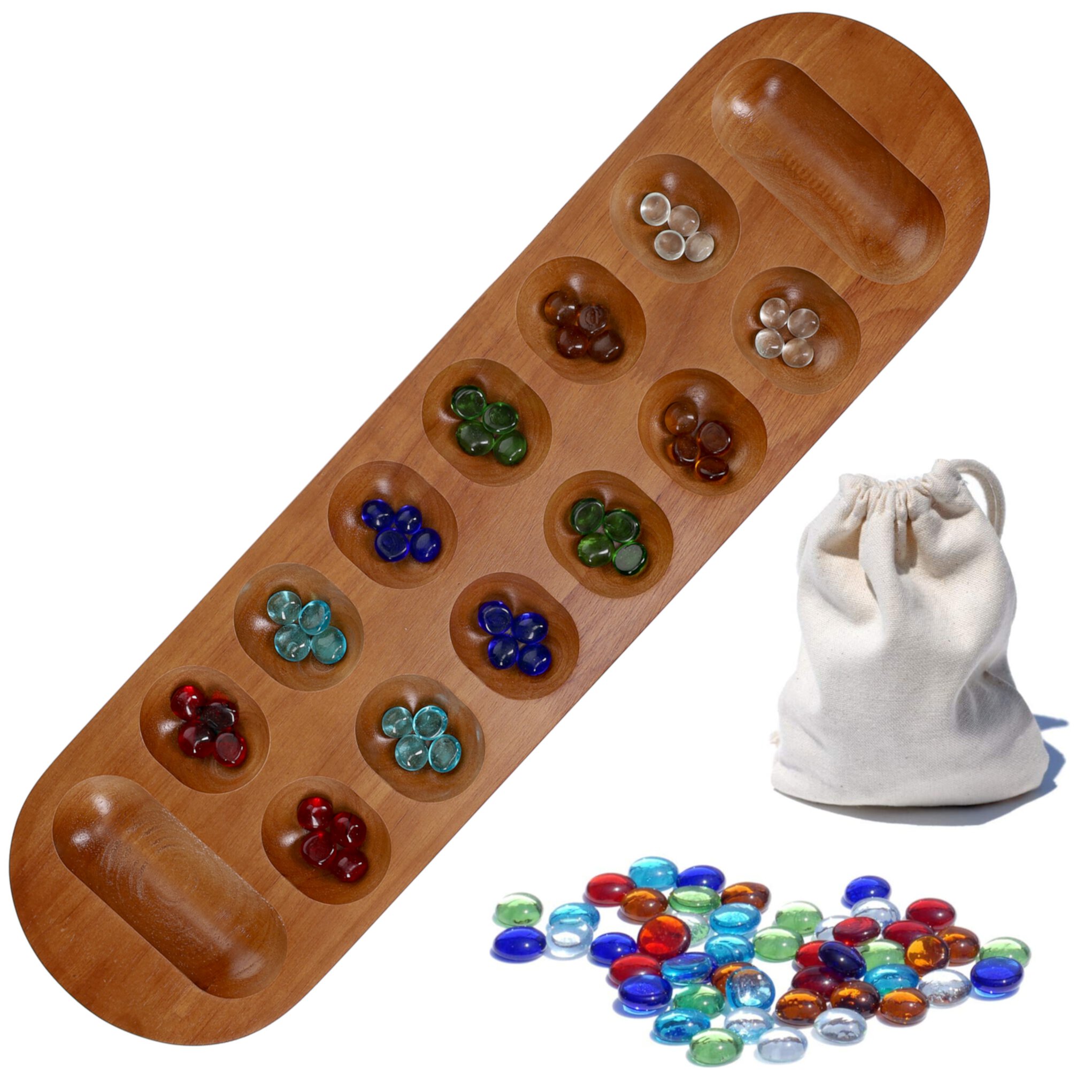 WE Games Coffee Table African Stone Game Mancala - Solid Wood with Walnut Stain WE Games