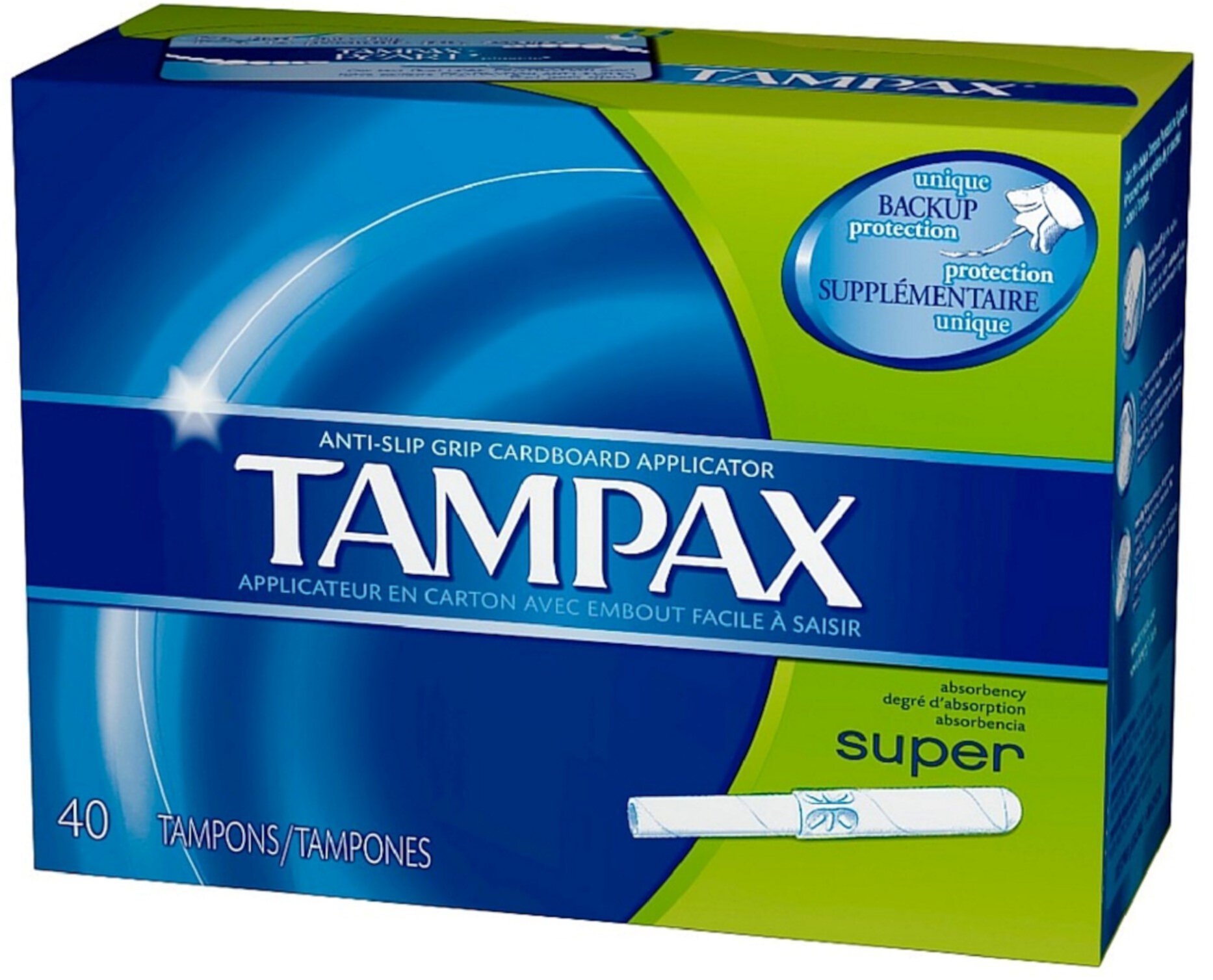 Tampax Anti-Slip Grip Cardboard Applicator Tampons, Super Absorbency 40 ea (Pack of 2) Tampax