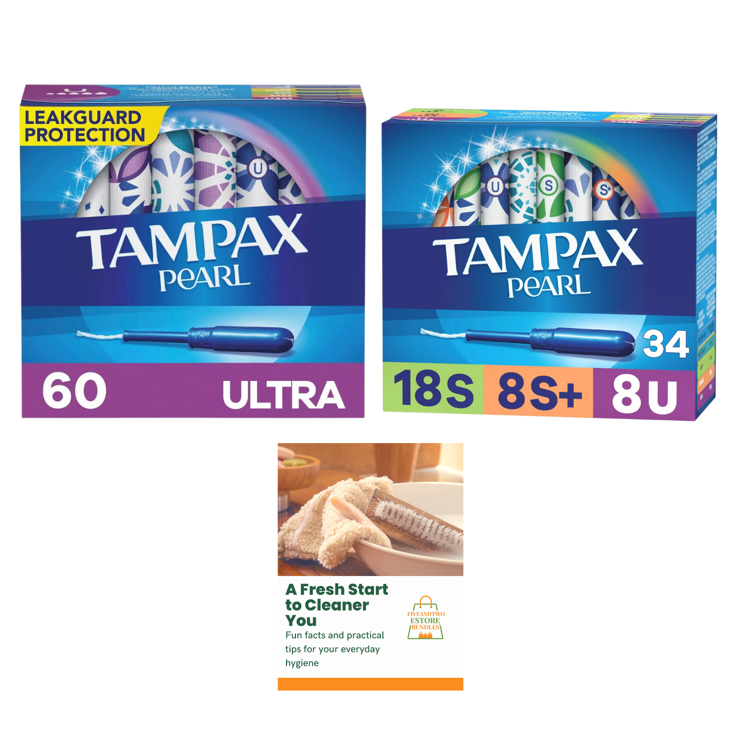 Tampax Pearl Ultra Tampons Multipack Set Includes Multipack Tampons Super, Super Plus Tampons, and Ultra Tampons (34ct) Jumbo Ultra Tampons Pack (60ct) with eBooklet  Set of 3 (94 Tampons) FiveandTwoEstore